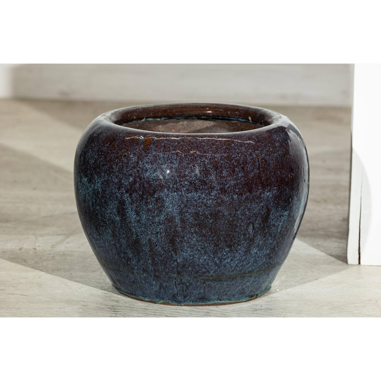 Near Pair of Vintage Blue and Aqua Glazed Ceramic Planters