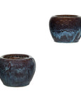 Near Pair of Vintage Blue and Aqua Glazed Ceramic Planters