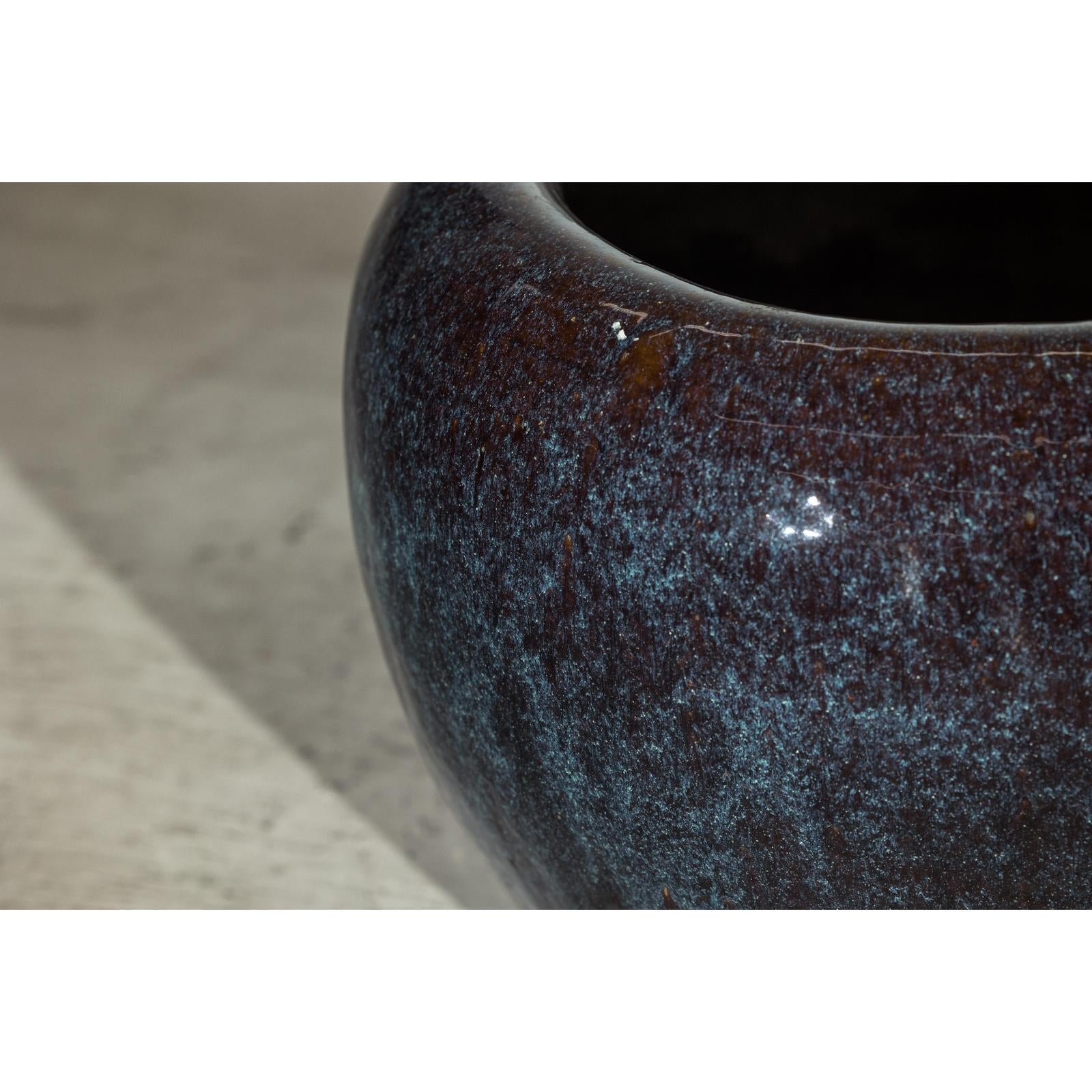Near Pair of Vintage Blue and Aqua Glazed Ceramic Planters