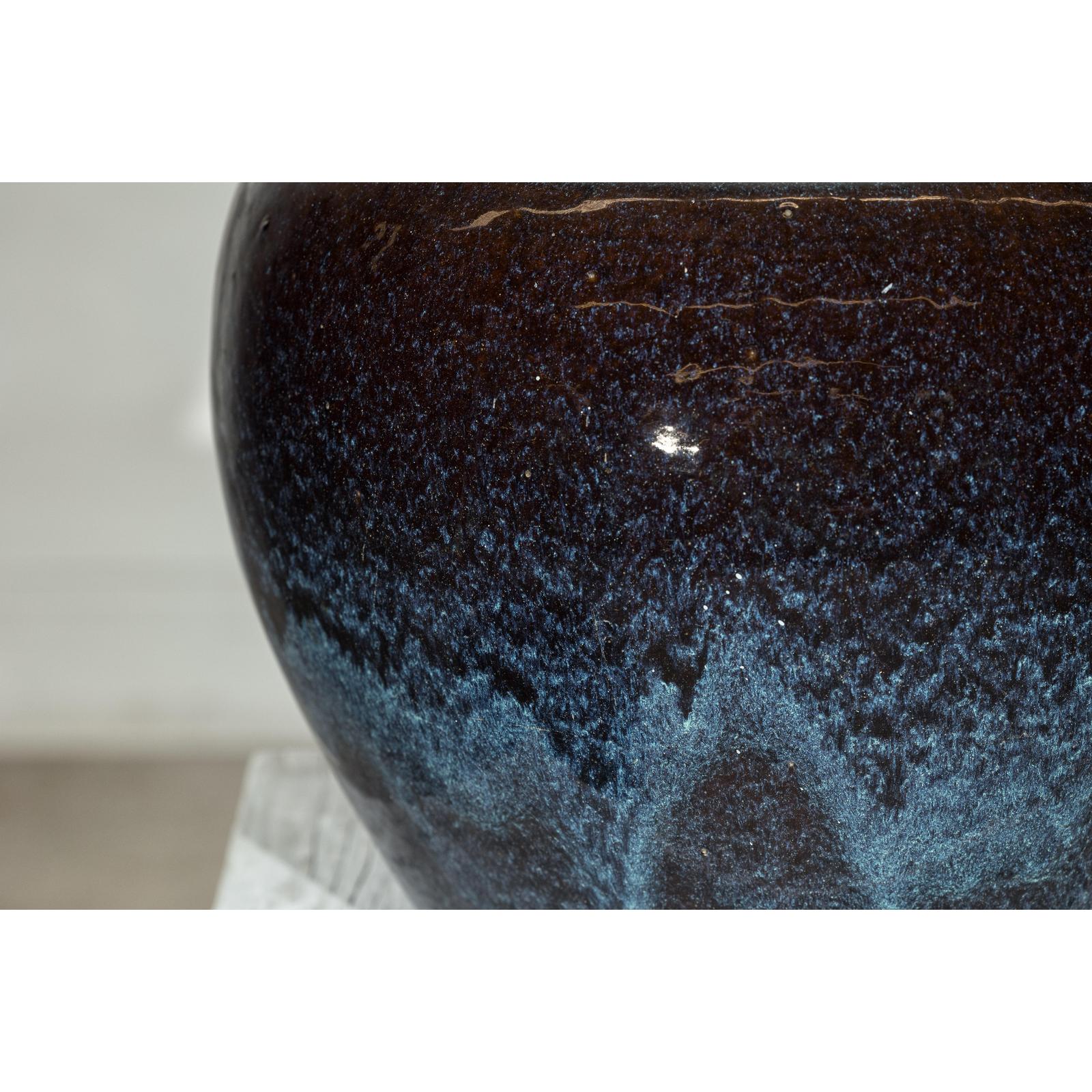 Near Pair of Vintage Blue and Aqua Glazed Ceramic Planters