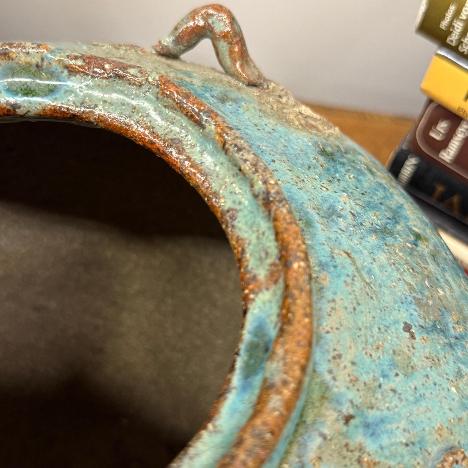 Oceanic Colored Blue-Green Glazed Vase with Rustic Form - FEA Home