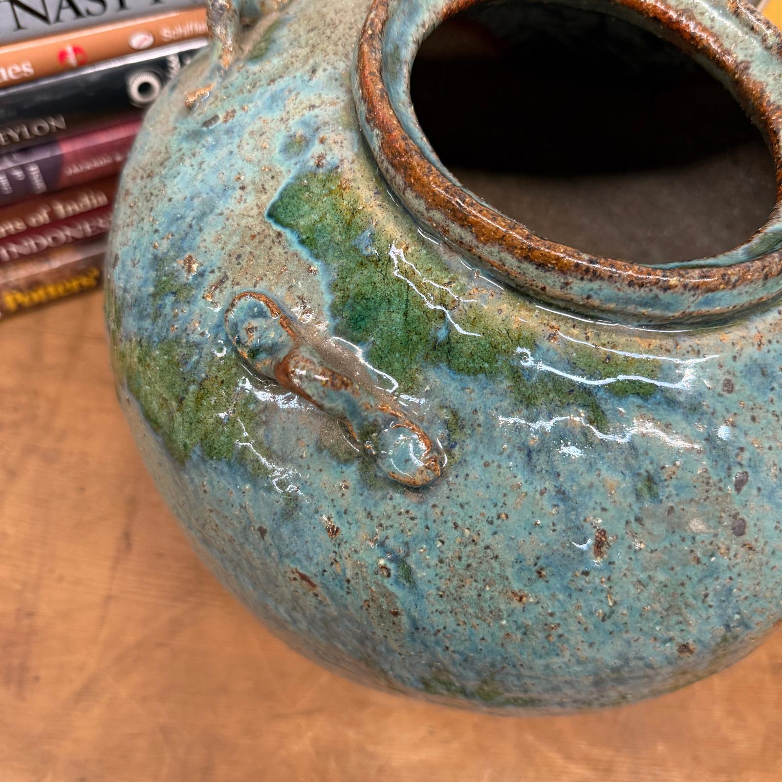 Oceanic Colored Blue-Green Glazed Vase with Rustic Form - FEA Home