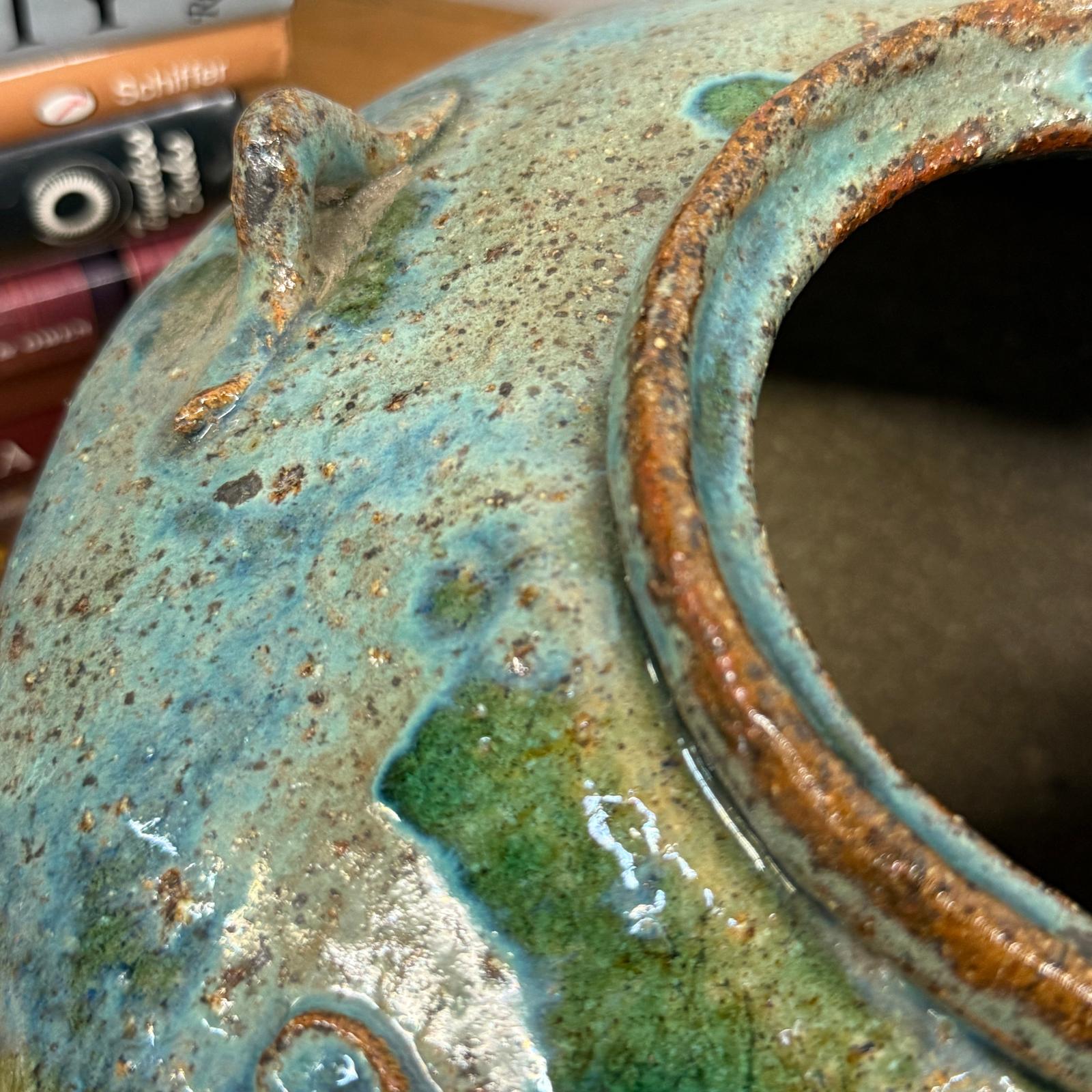 Oceanic Colored Blue-Green Glazed Vase with Rustic Form - FEA Home