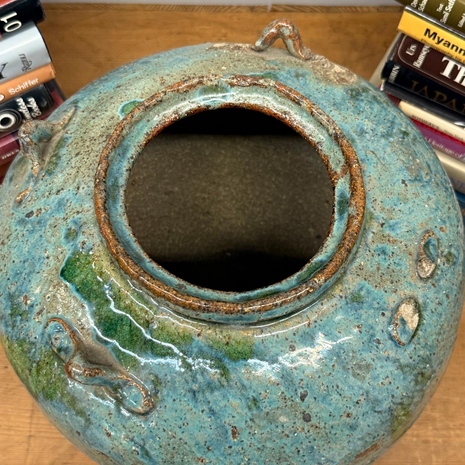 Oceanic Colored Blue-Green Glazed Vase with Rustic Form - FEA Home