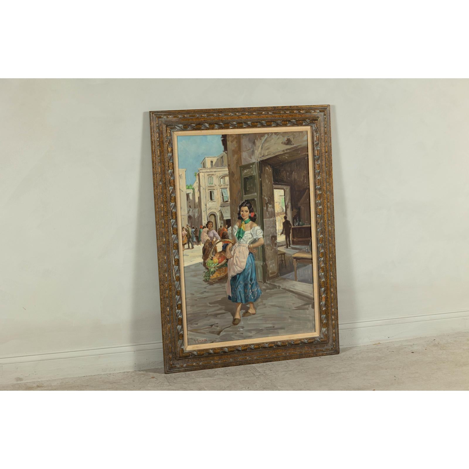 Oil Painting of an Woman in a Market Scene Signed G. Graziani-12. Asian &amp; Chinese Furniture, Art, Antiques, Vintage Home Décor for sale at FEA Home