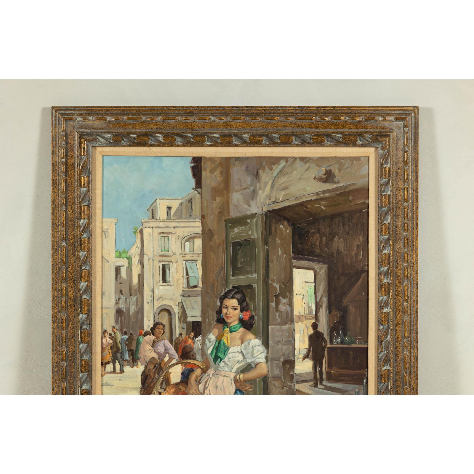 Oil Painting of an Woman in a Market Scene Signed G. Graziani-3. Asian &amp; Chinese Furniture, Art, Antiques, Vintage Home Décor for sale at FEA Home