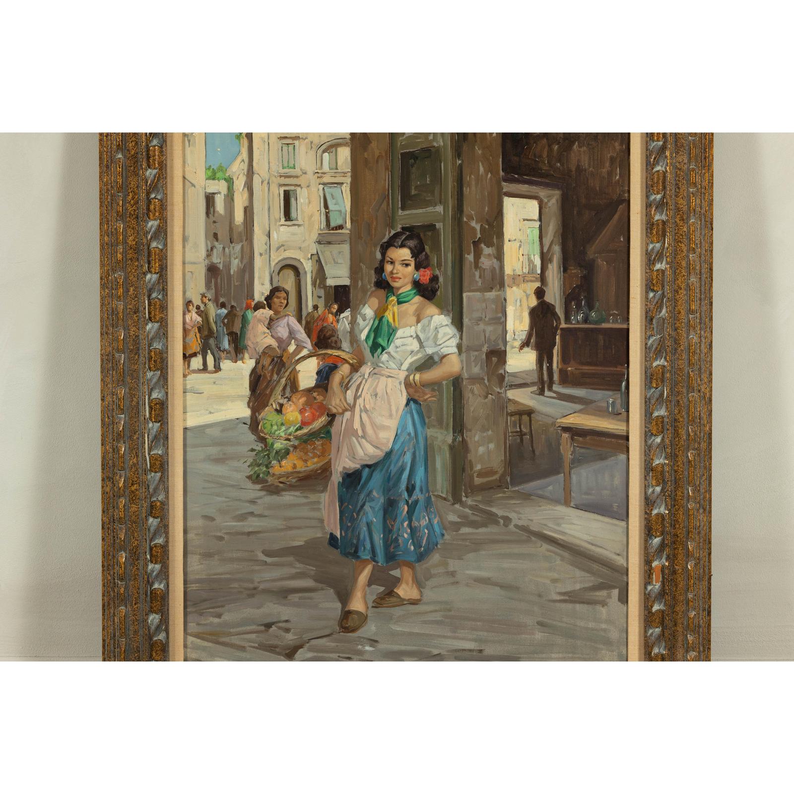 Oil Painting of an Woman in a Market Scene Signed G. Graziani-4. Asian &amp; Chinese Furniture, Art, Antiques, Vintage Home Décor for sale at FEA Home