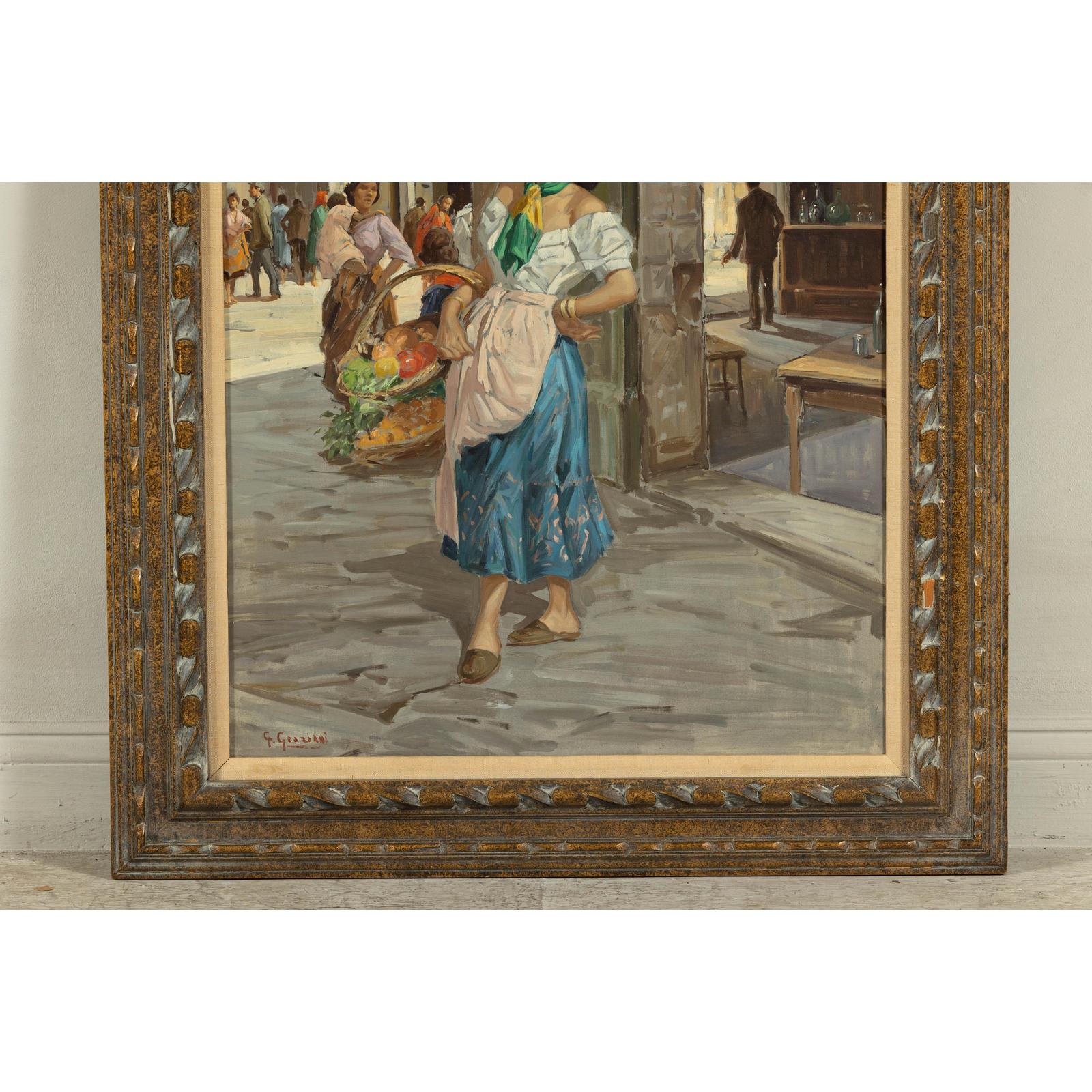 Oil Painting of an Woman in a Market Scene Signed G. Graziani-5. Asian &amp; Chinese Furniture, Art, Antiques, Vintage Home Décor for sale at FEA Home