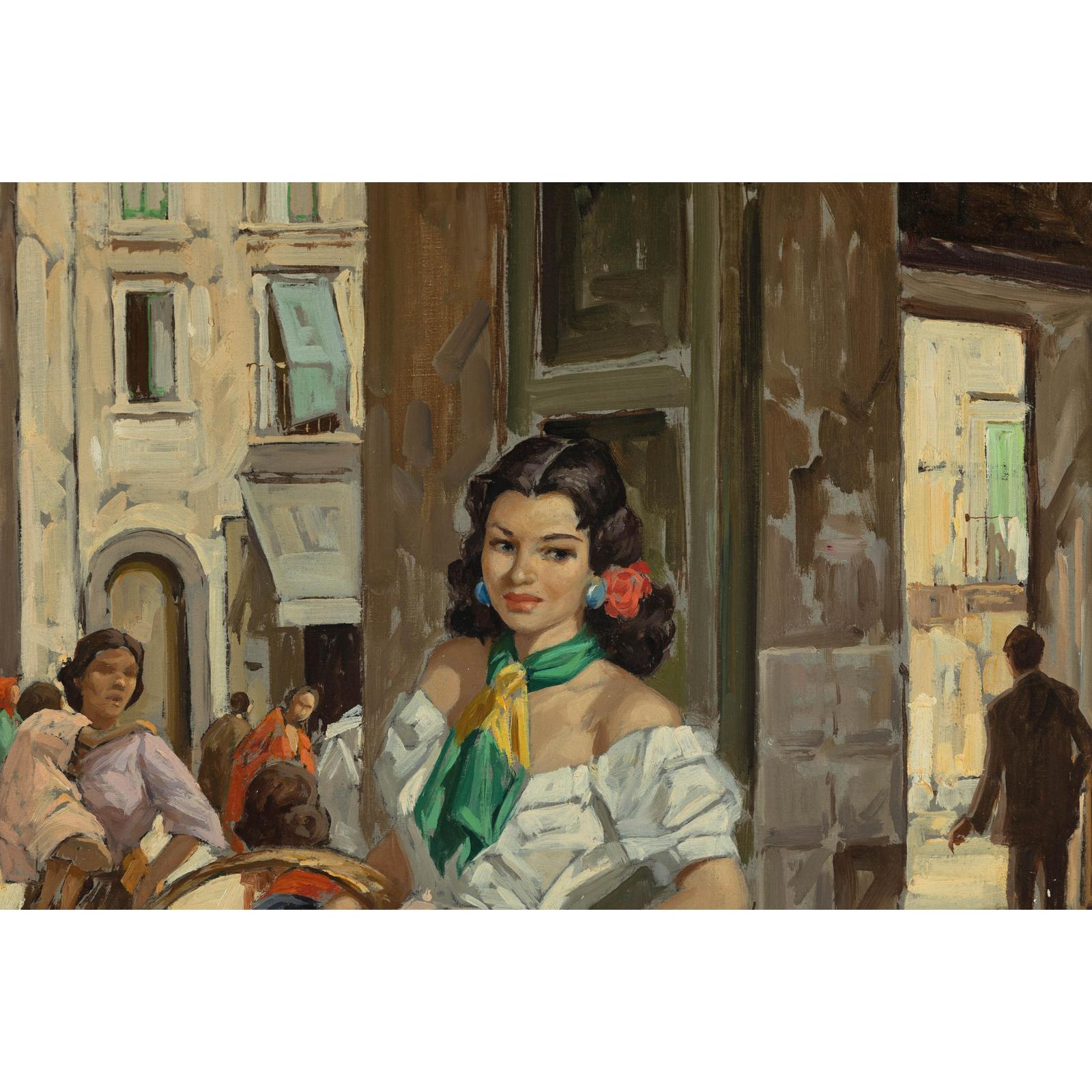 Oil Painting of an Woman in a Market Scene Signed G. Graziani-8. Asian &amp; Chinese Furniture, Art, Antiques, Vintage Home Décor for sale at FEA Home