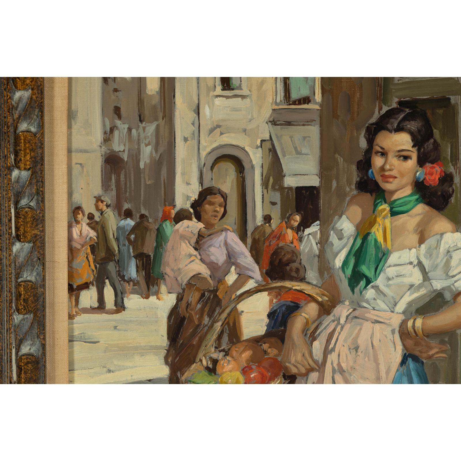 Oil Painting of an Woman in a Market Scene Signed G. Graziani-9. Asian &amp; Chinese Furniture, Art, Antiques, Vintage Home Décor for sale at FEA Home