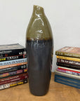 Olive and Charcoal Ceramic Vase with Amber Drip Glaze - FEA Home