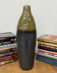 Olive and Charcoal Ceramic Vase with Amber Drip Glaze - FEA Home