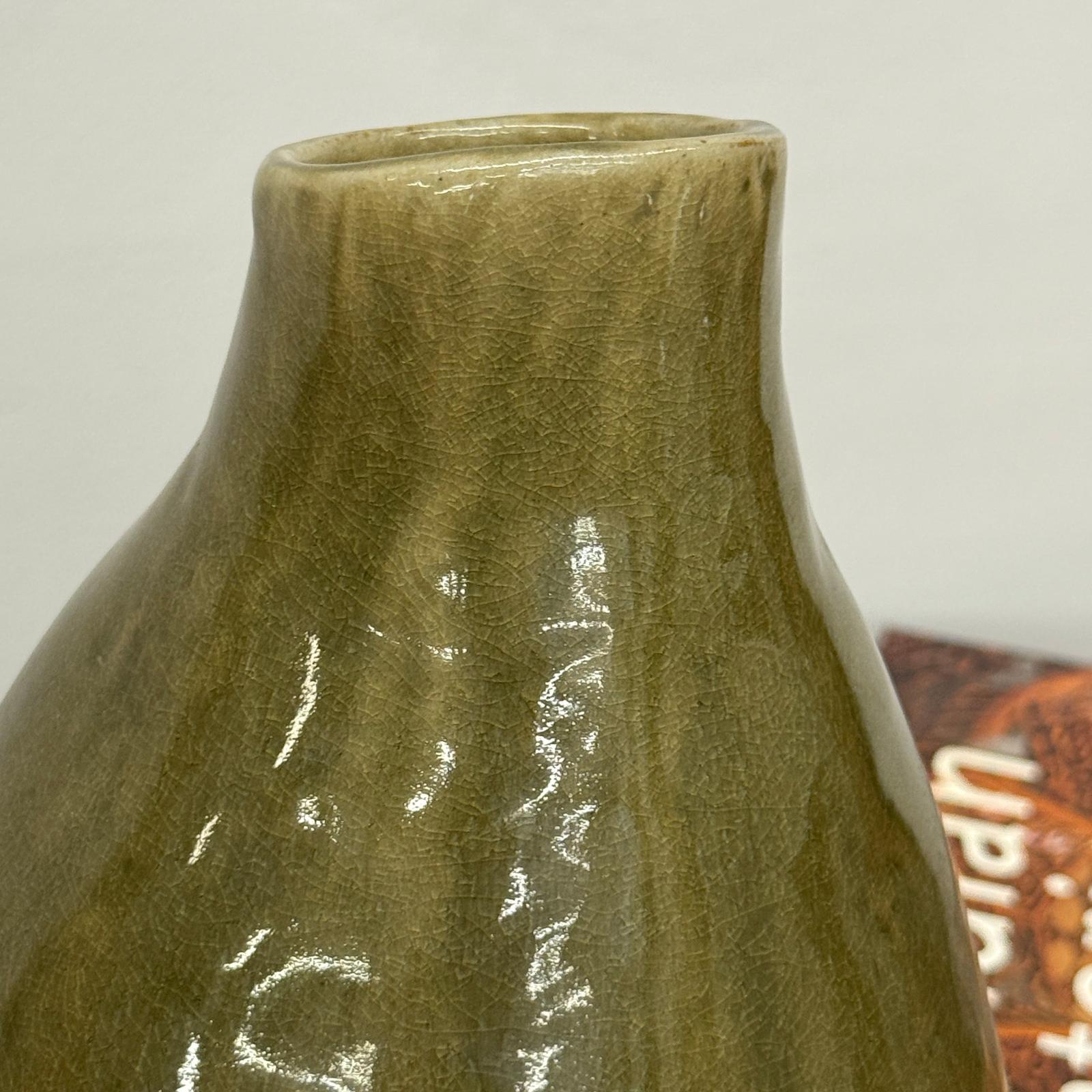 Olive and Charcoal Ceramic Vase with Amber Drip Glaze - FEA Home