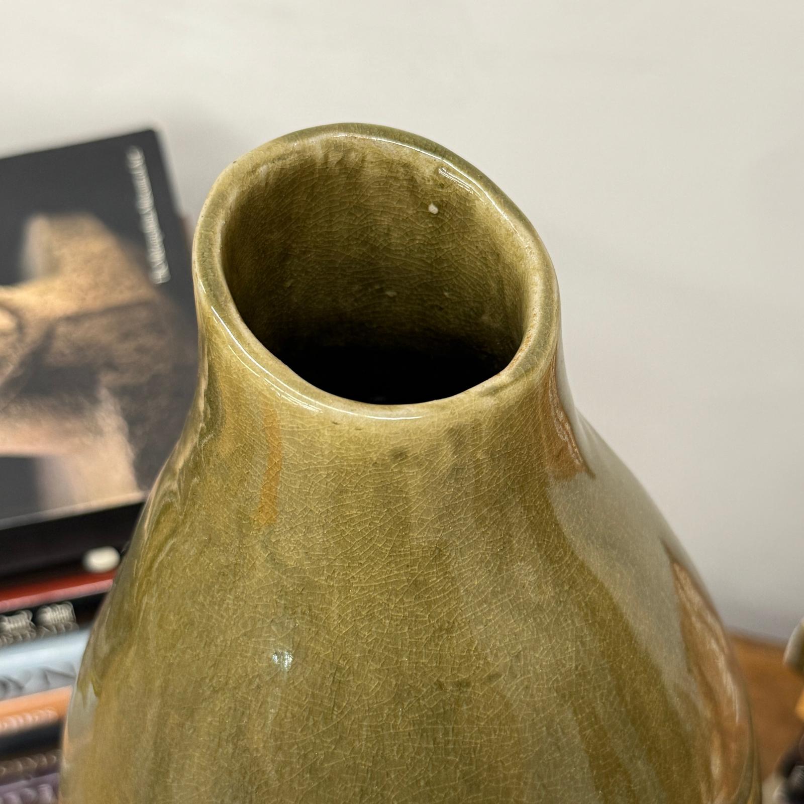 Olive and Charcoal Ceramic Vase with Amber Drip Glaze - FEA Home