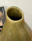 Olive and Charcoal Ceramic Vase with Amber Drip Glaze - FEA Home