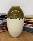 Olive Green & Black Drip Ceramic Vase with Cream White Body, SKU , image 4