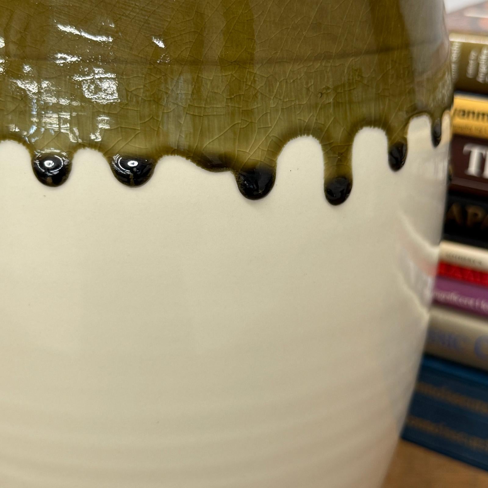 Olive Green &amp; Black Drip Ceramic Vase with Cream White Body, SKU , image 6