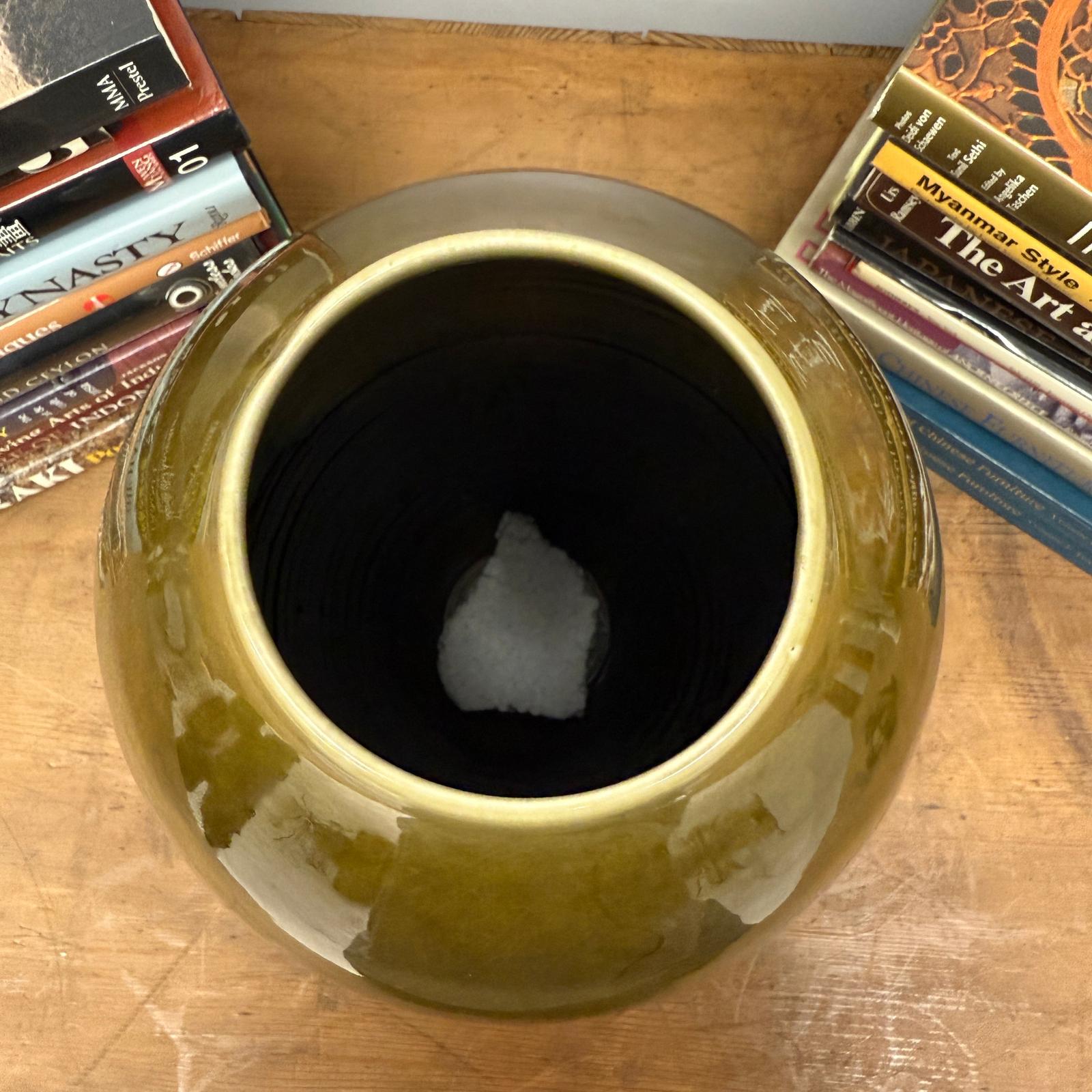 Olive Green &amp; Black Drip Ceramic Vase with Cream White Body, SKU , image 7