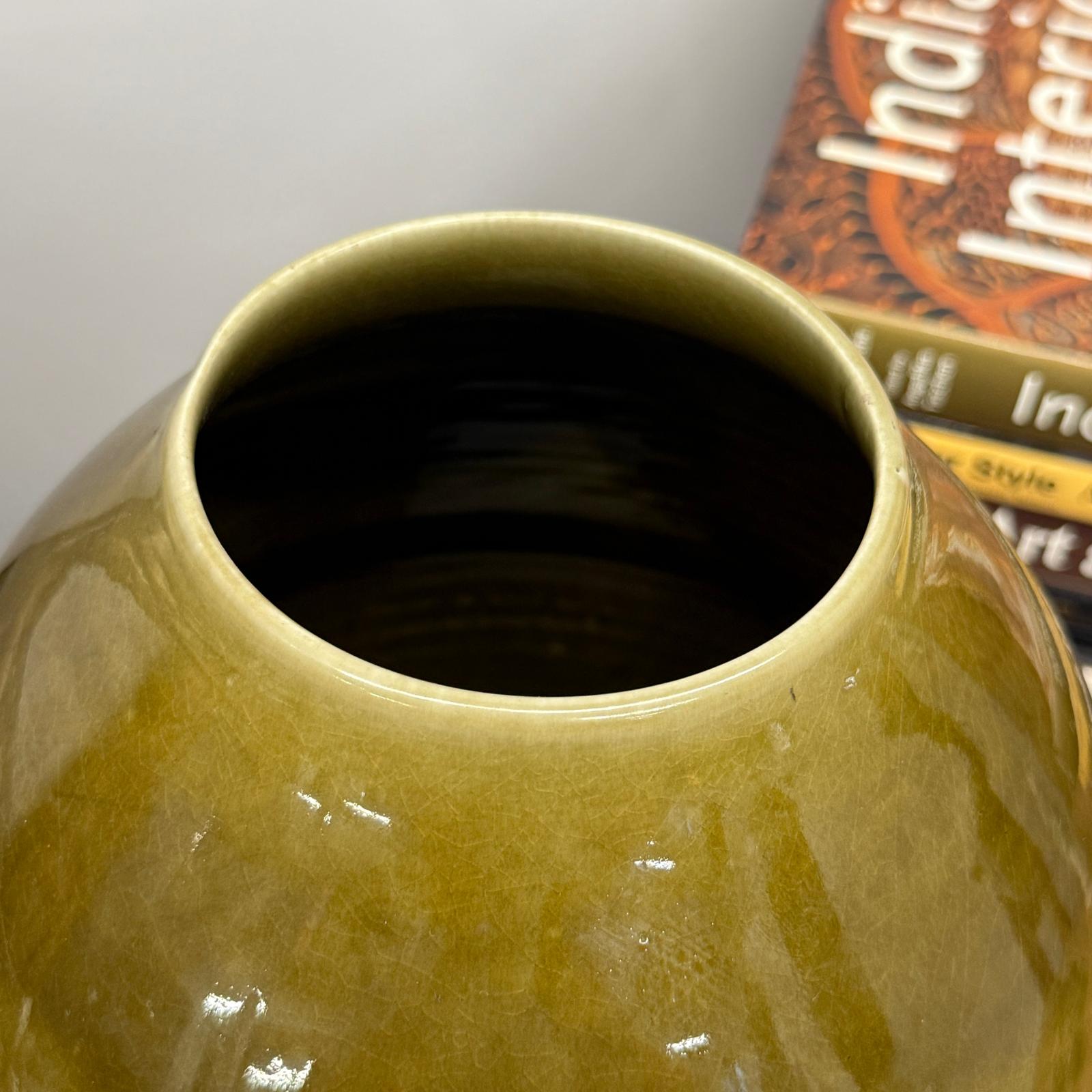 Olive Green &amp; Black Drip Ceramic Vase with Cream White Body, SKU , image 8