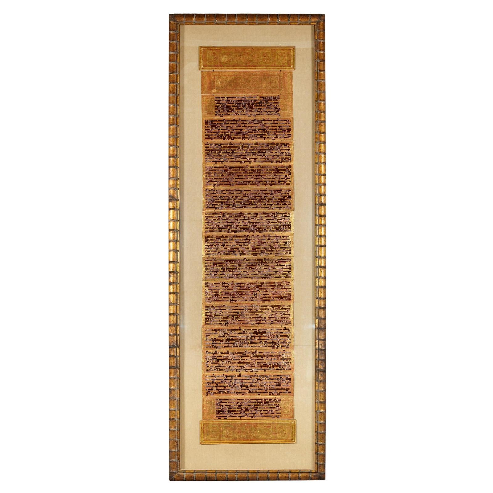 Oversized Antique Burmese Gilt Prayer Manuscript Framed for Wall Display-1. Asian & Chinese Furniture, Art, Antiques, Vintage Home Décor for sale at FEA Home