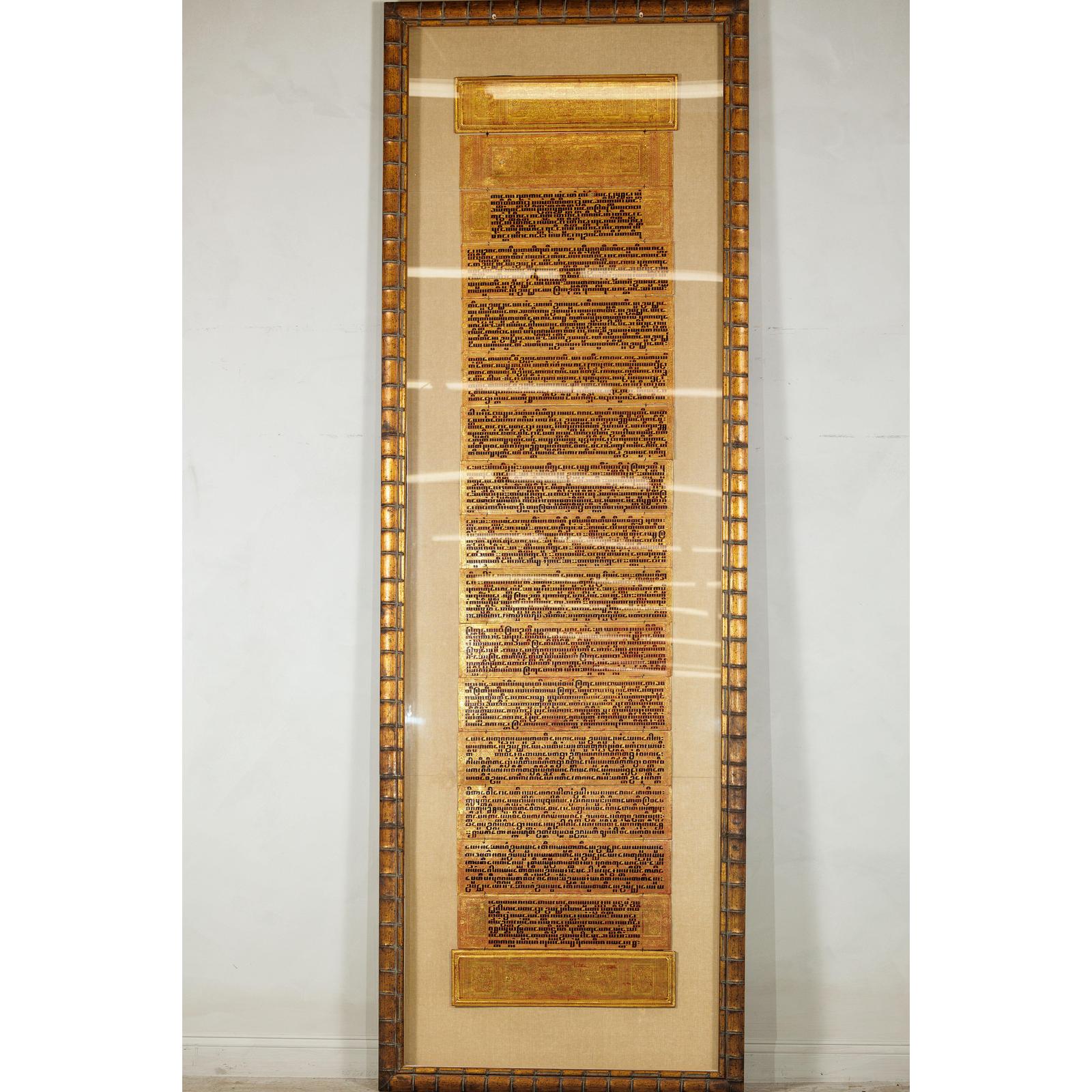 Oversized Antique Burmese Gilt Prayer Manuscript Framed for Wall Display-15. Asian &amp; Chinese Furniture, Art, Antiques, Vintage Home Décor for sale at FEA Home