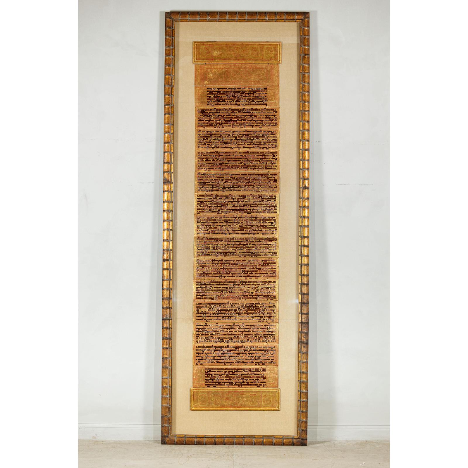 Oversized Antique Burmese Gilt Prayer Manuscript Framed for Wall Display-18. Asian &amp; Chinese Furniture, Art, Antiques, Vintage Home Décor for sale at FEA Home