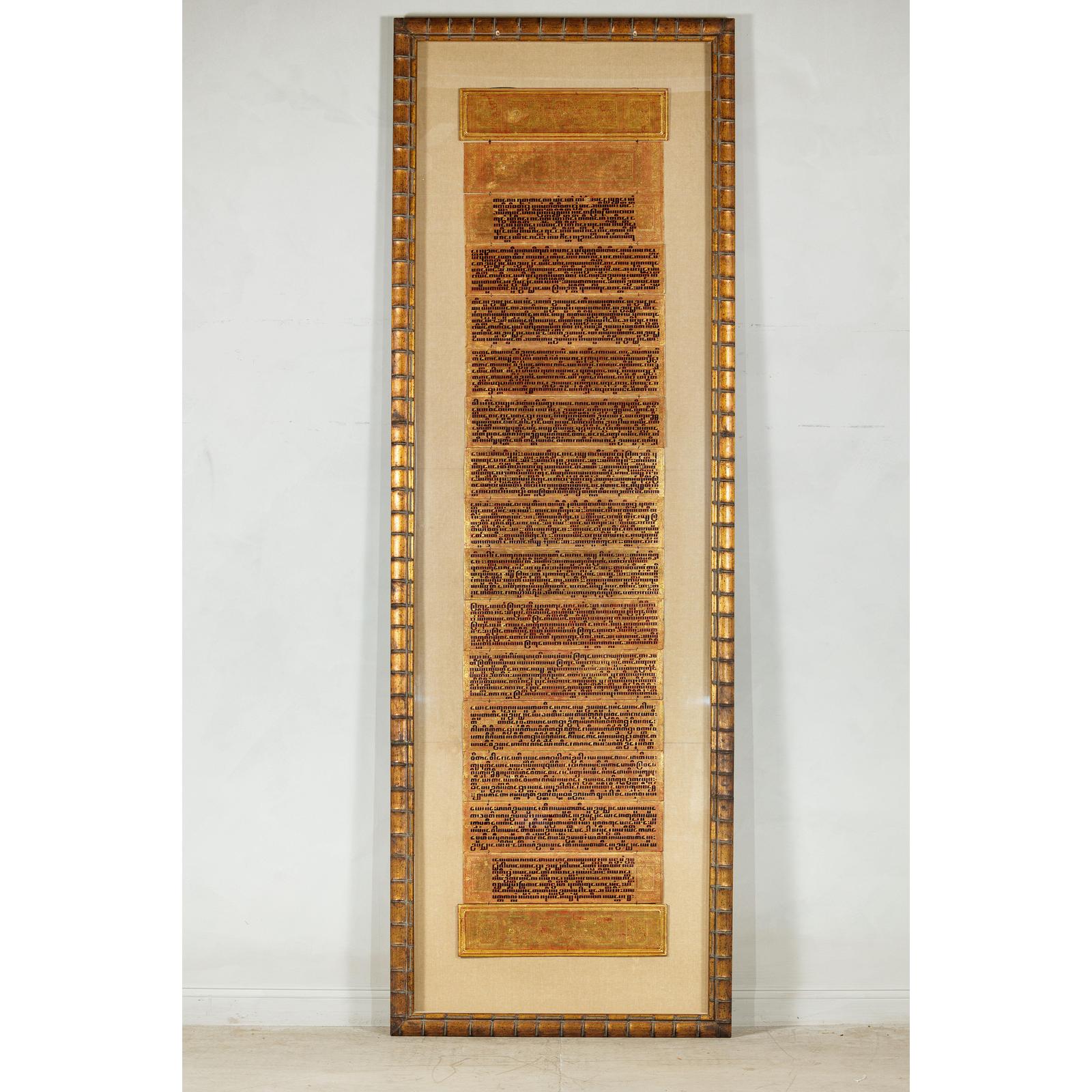 Oversized Antique Burmese Gilt Prayer Manuscript Framed for Wall Display-2. Asian & Chinese Furniture, Art, Antiques, Vintage Home Décor for sale at FEA Home
