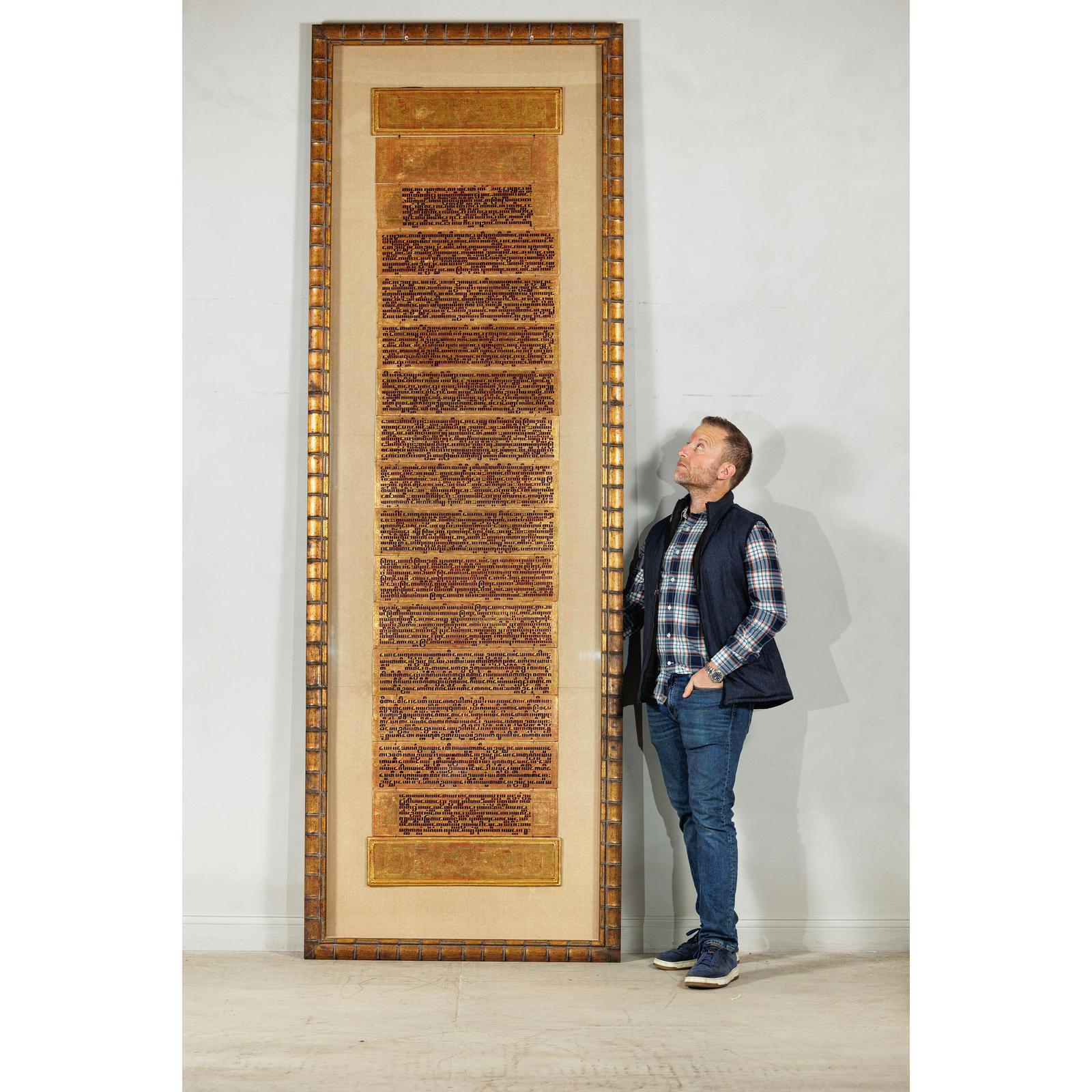 Oversized Antique Burmese Gilt Prayer Manuscript Framed for Wall Display-3. Asian &amp; Chinese Furniture, Art, Antiques, Vintage Home Décor for sale at FEA Home