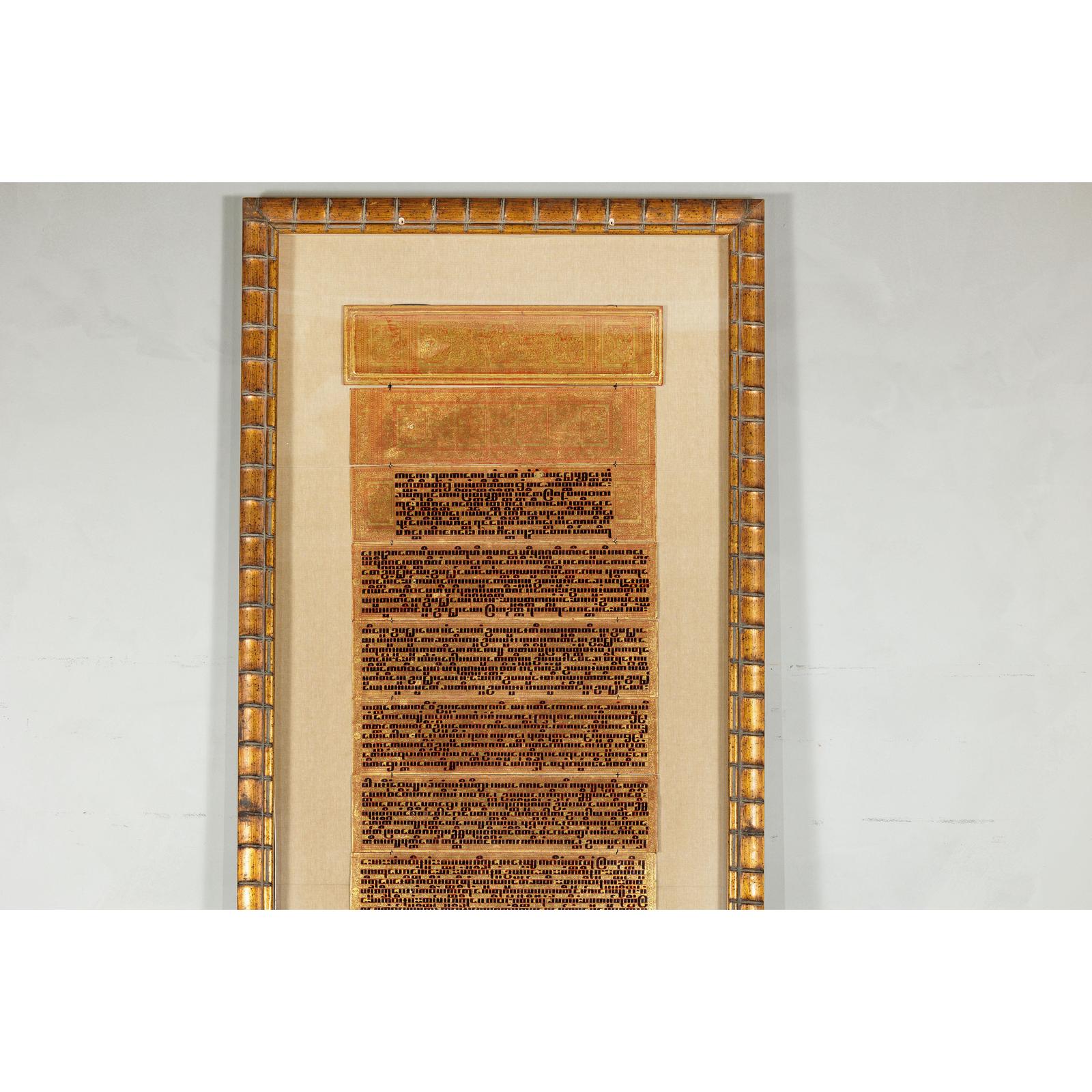 Oversized Antique Burmese Gilt Prayer Manuscript Framed for Wall Display-4. Asian &amp; Chinese Furniture, Art, Antiques, Vintage Home Décor for sale at FEA Home