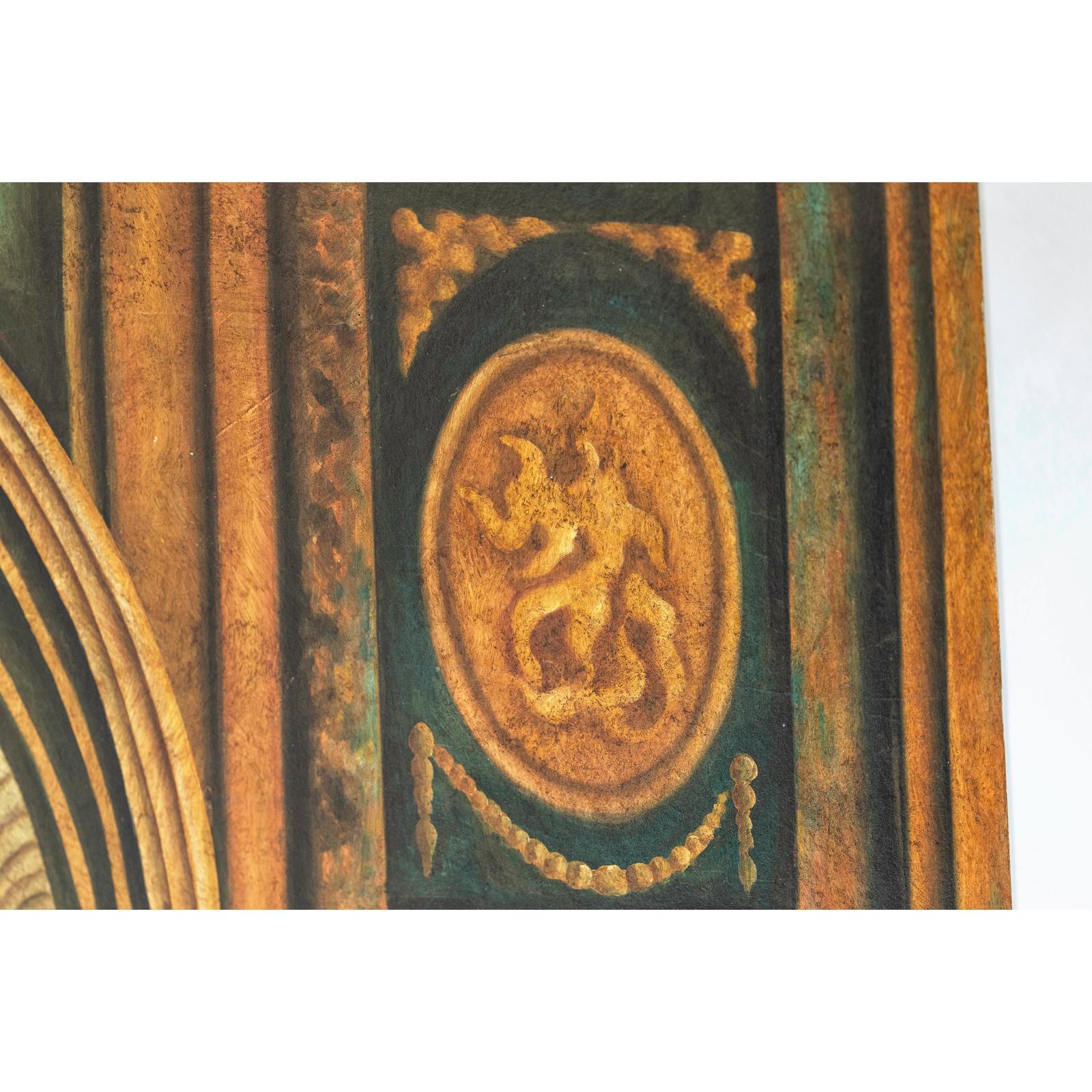 Painted Three-Panel Screen with Trompe-l&#39;Œil Palace Interior and Throne Scene-15. Asian &amp; Chinese Furniture, Art, Antiques, Vintage Home Décor for sale at FEA Home