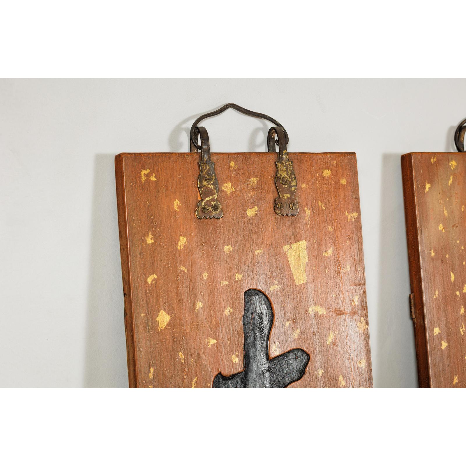 Pair of 1920s Lacquered Calligraphy Signs with Hand-Carved Characters-8. Asian &amp; Chinese Furniture, Art, Antiques, Vintage Home Décor for sale at FEA Home