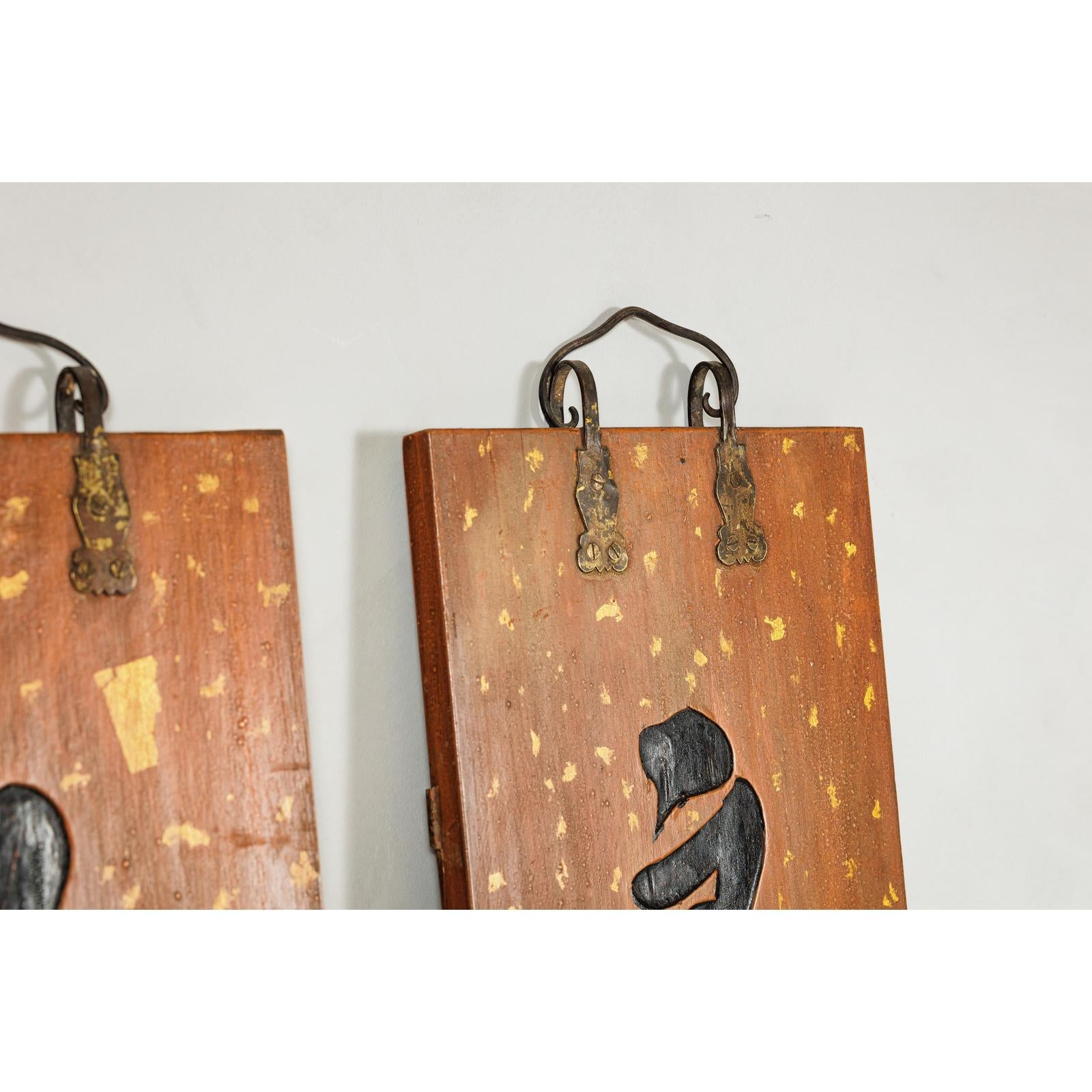 Pair of 1920s Lacquered Calligraphy Signs with Hand-Carved Characters-9. Asian &amp; Chinese Furniture, Art, Antiques, Vintage Home Décor for sale at FEA Home