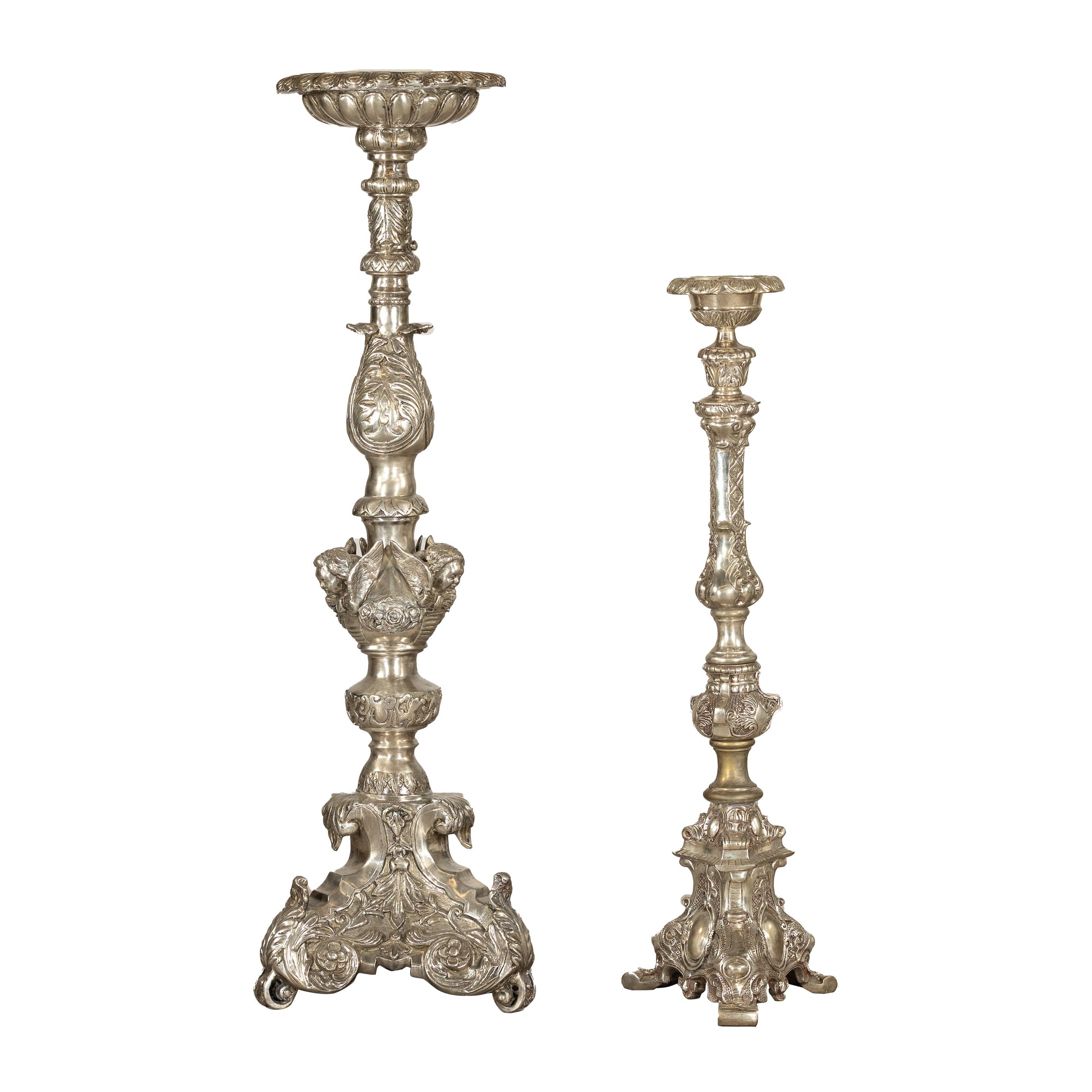 Pair of Baroque Revival Silver-Plated Bronze Candlesticks-1. Asian &amp; Chinese Furniture, Art, Antiques, Vintage Home Décor for sale at FEA Home