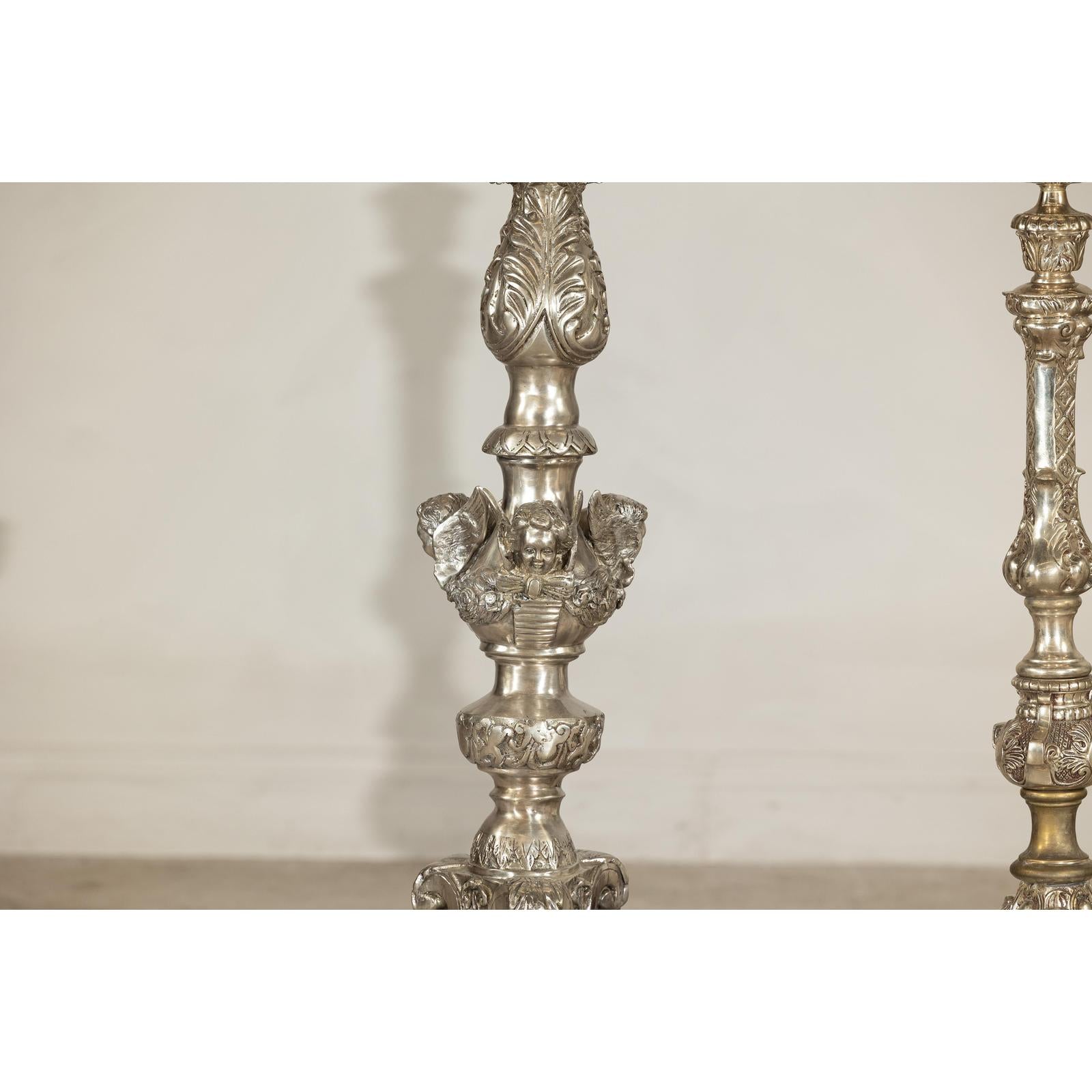 Pair of Baroque Revival Silver-Plated Bronze Candlesticks-10. Asian &amp; Chinese Furniture, Art, Antiques, Vintage Home Décor for sale at FEA Home