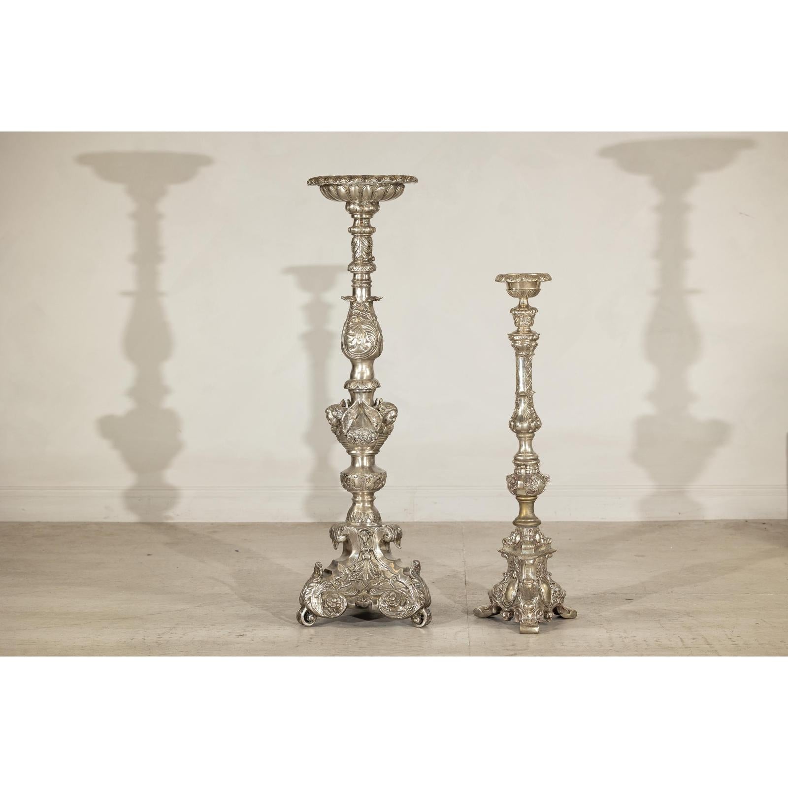 Pair of Baroque Revival Silver-Plated Bronze Candlesticks-11. Asian &amp; Chinese Furniture, Art, Antiques, Vintage Home Décor for sale at FEA Home