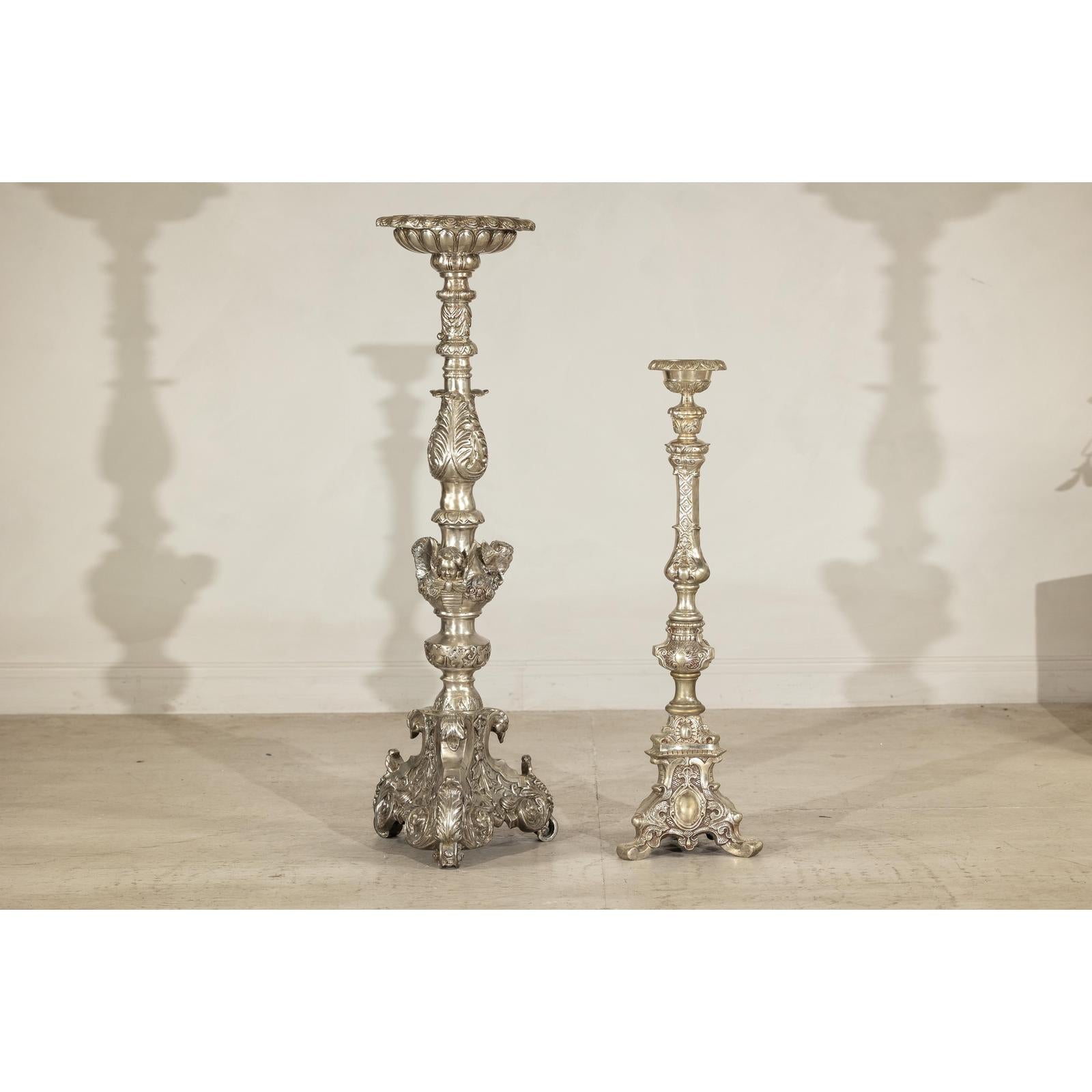 Pair of Baroque Revival Silver-Plated Bronze Candlesticks-12. Asian &amp; Chinese Furniture, Art, Antiques, Vintage Home Décor for sale at FEA Home