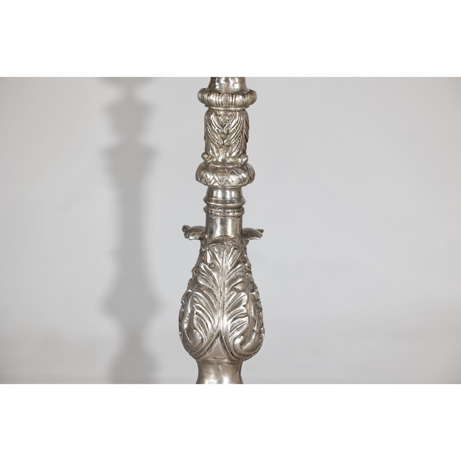 Pair of Baroque Revival Silver-Plated Bronze Candlesticks-14. Asian &amp; Chinese Furniture, Art, Antiques, Vintage Home Décor for sale at FEA Home