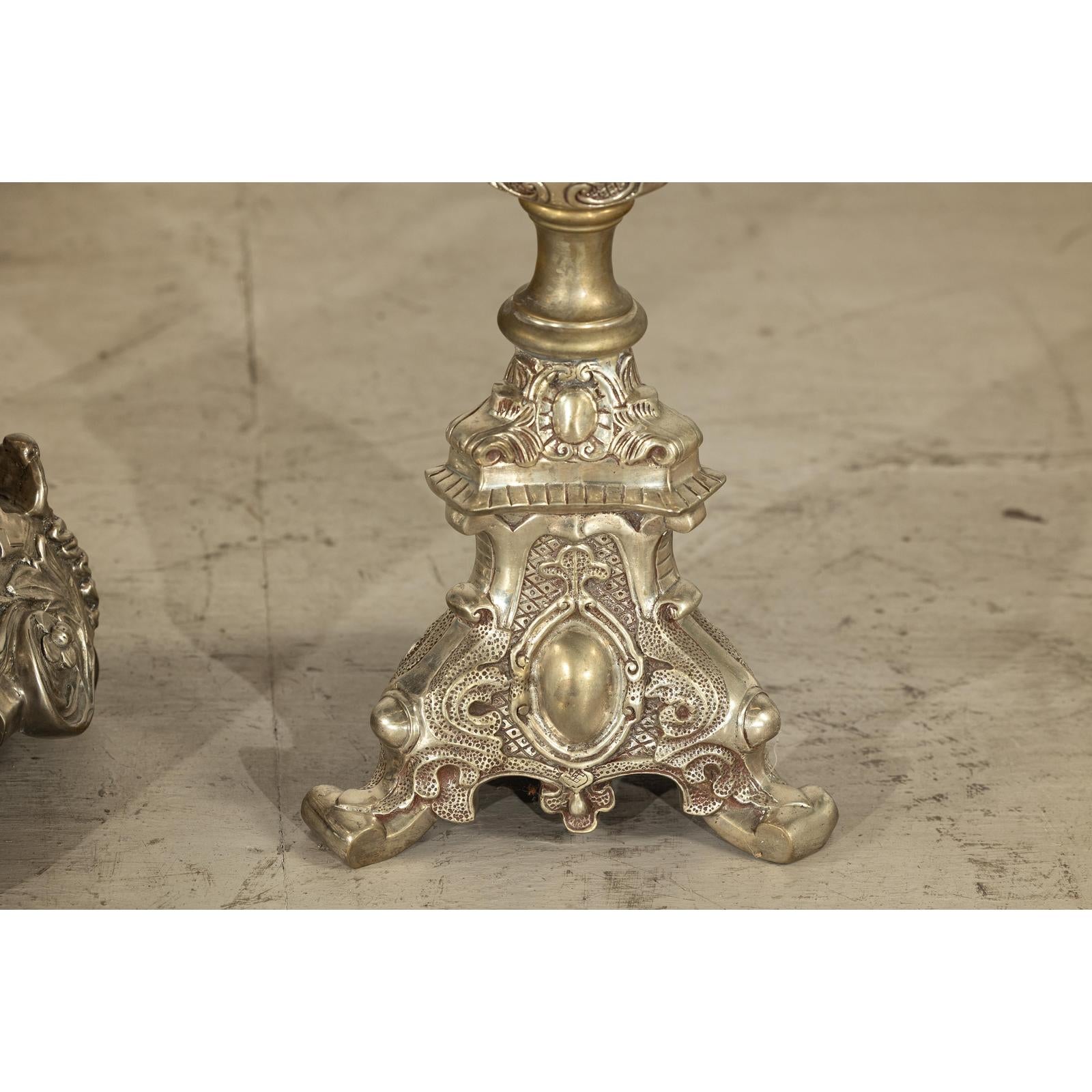 Pair of Baroque Revival Silver-Plated Bronze Candlesticks-15. Asian &amp; Chinese Furniture, Art, Antiques, Vintage Home Décor for sale at FEA Home