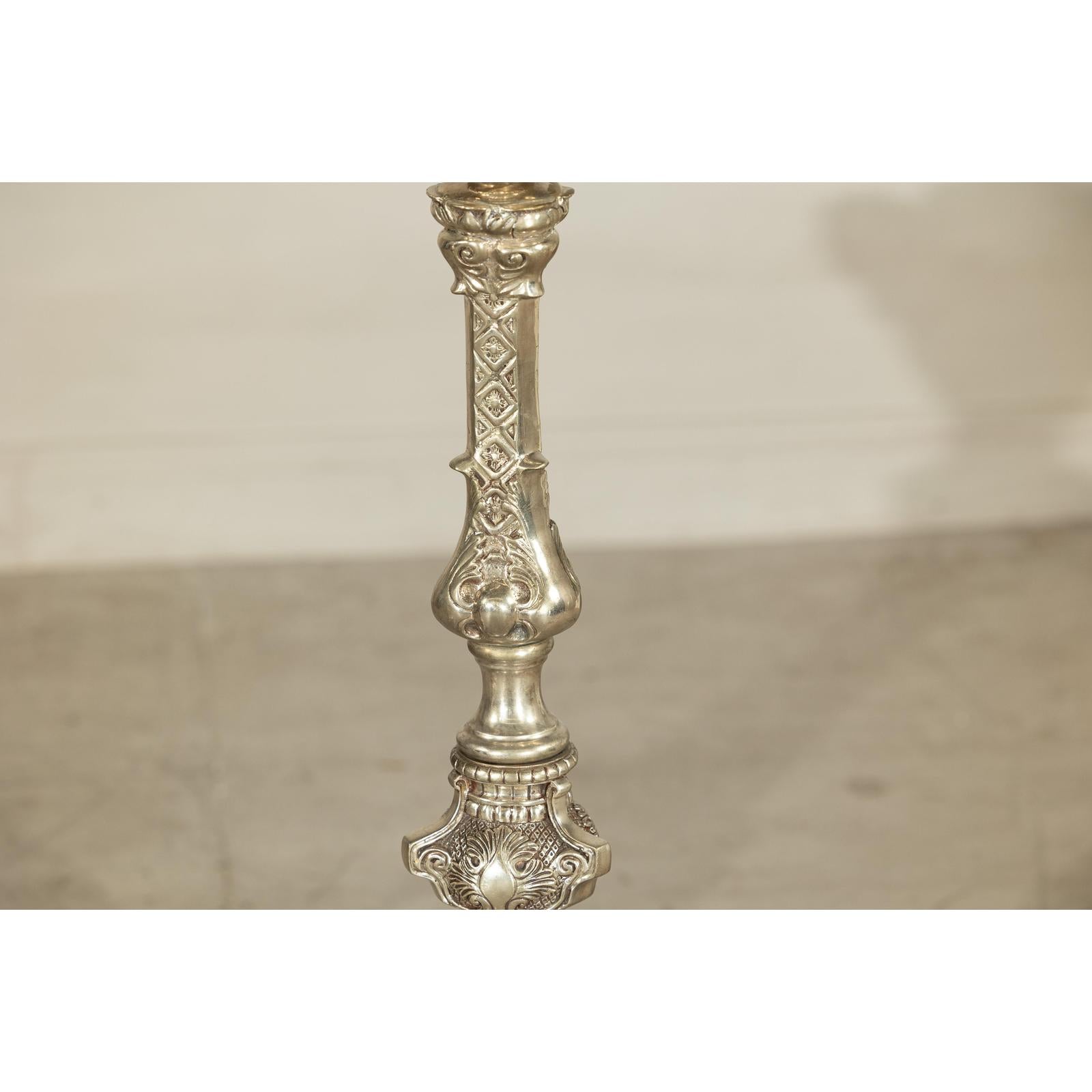 Pair of Baroque Revival Silver-Plated Bronze Candlesticks-16. Asian &amp; Chinese Furniture, Art, Antiques, Vintage Home Décor for sale at FEA Home