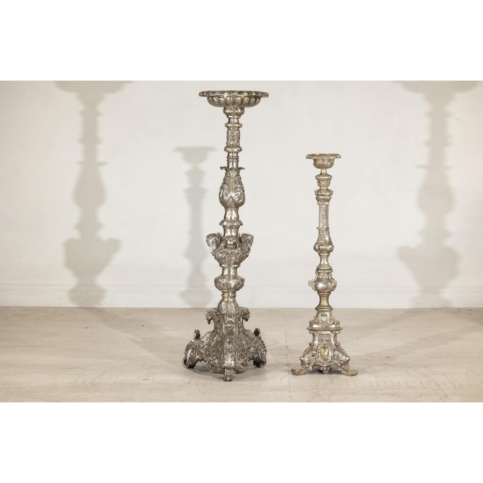 Pair of Baroque Revival Silver-Plated Bronze Candlesticks-3. Asian &amp; Chinese Furniture, Art, Antiques, Vintage Home Décor for sale at FEA Home