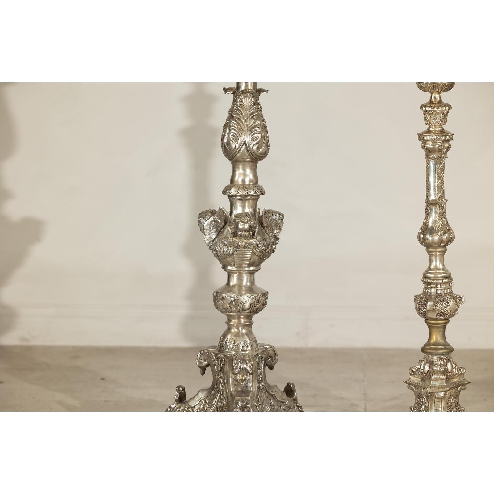Pair of Baroque Revival Silver-Plated Bronze Candlesticks-4. Asian &amp; Chinese Furniture, Art, Antiques, Vintage Home Décor for sale at FEA Home