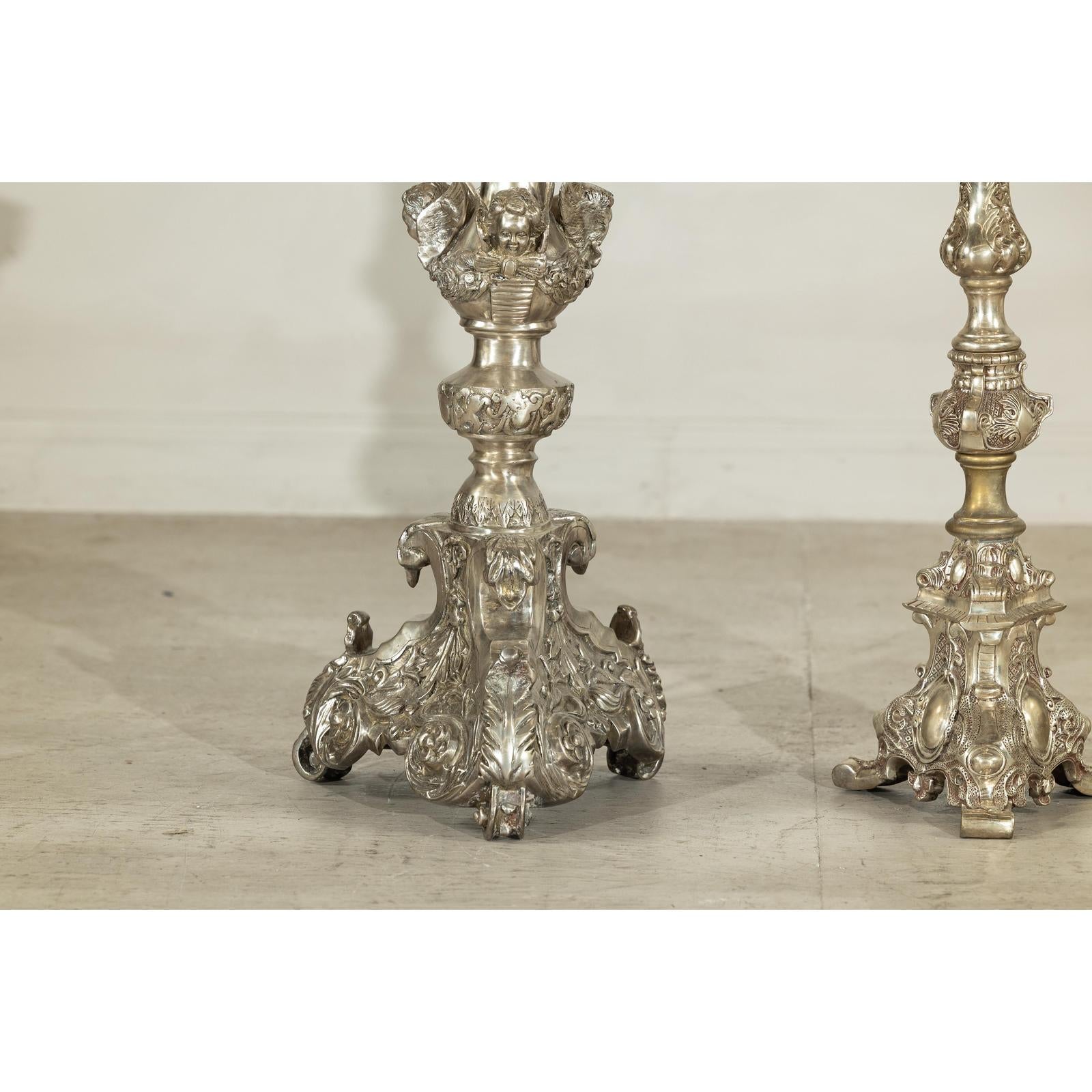 Pair of Baroque Revival Silver-Plated Bronze Candlesticks-5. Asian &amp; Chinese Furniture, Art, Antiques, Vintage Home Décor for sale at FEA Home