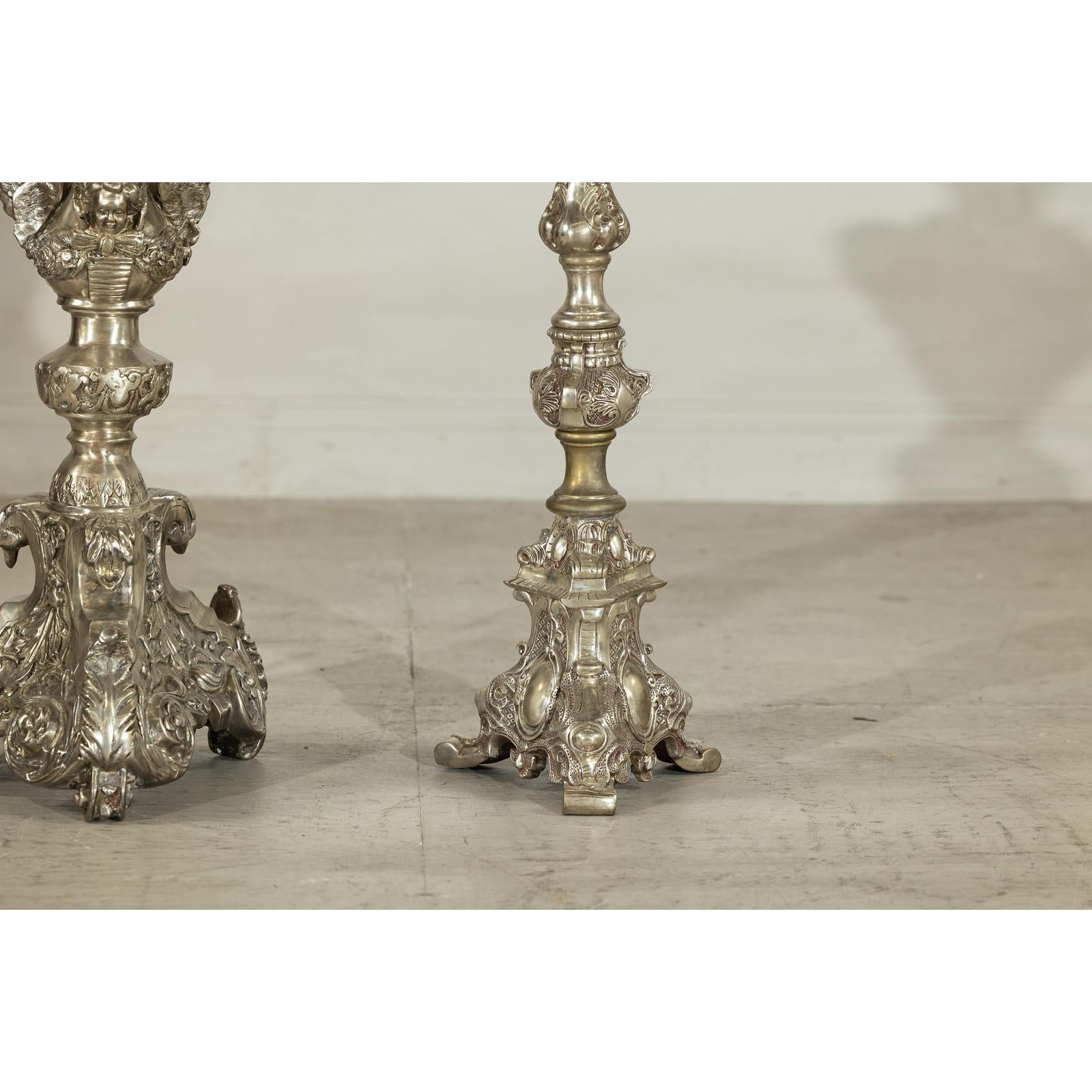Pair of Baroque Revival Silver-Plated Bronze Candlesticks-6. Asian &amp; Chinese Furniture, Art, Antiques, Vintage Home Décor for sale at FEA Home