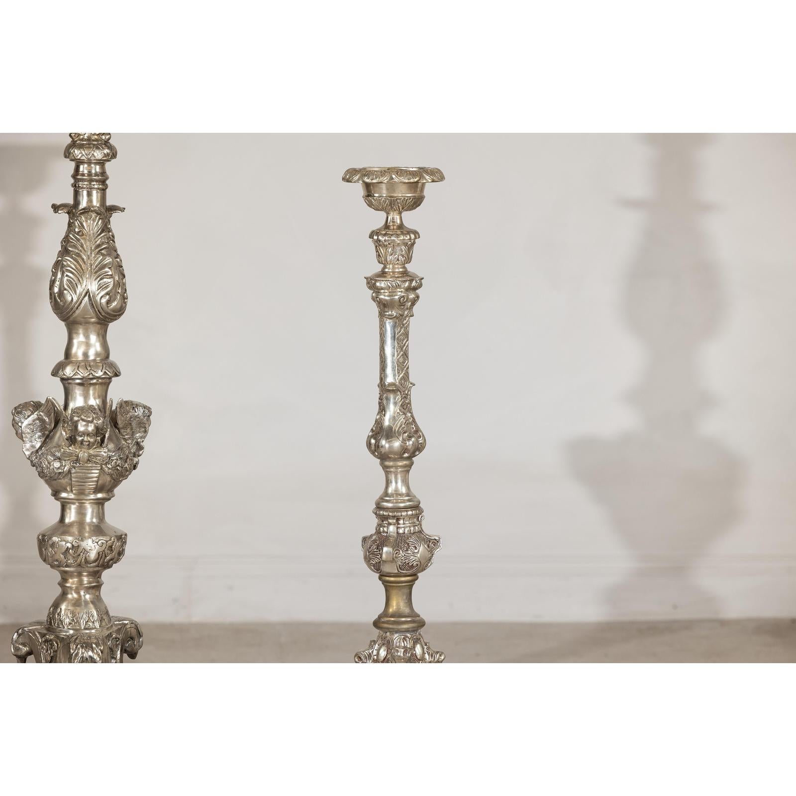 Pair of Baroque Revival Silver-Plated Bronze Candlesticks-7. Asian &amp; Chinese Furniture, Art, Antiques, Vintage Home Décor for sale at FEA Home
