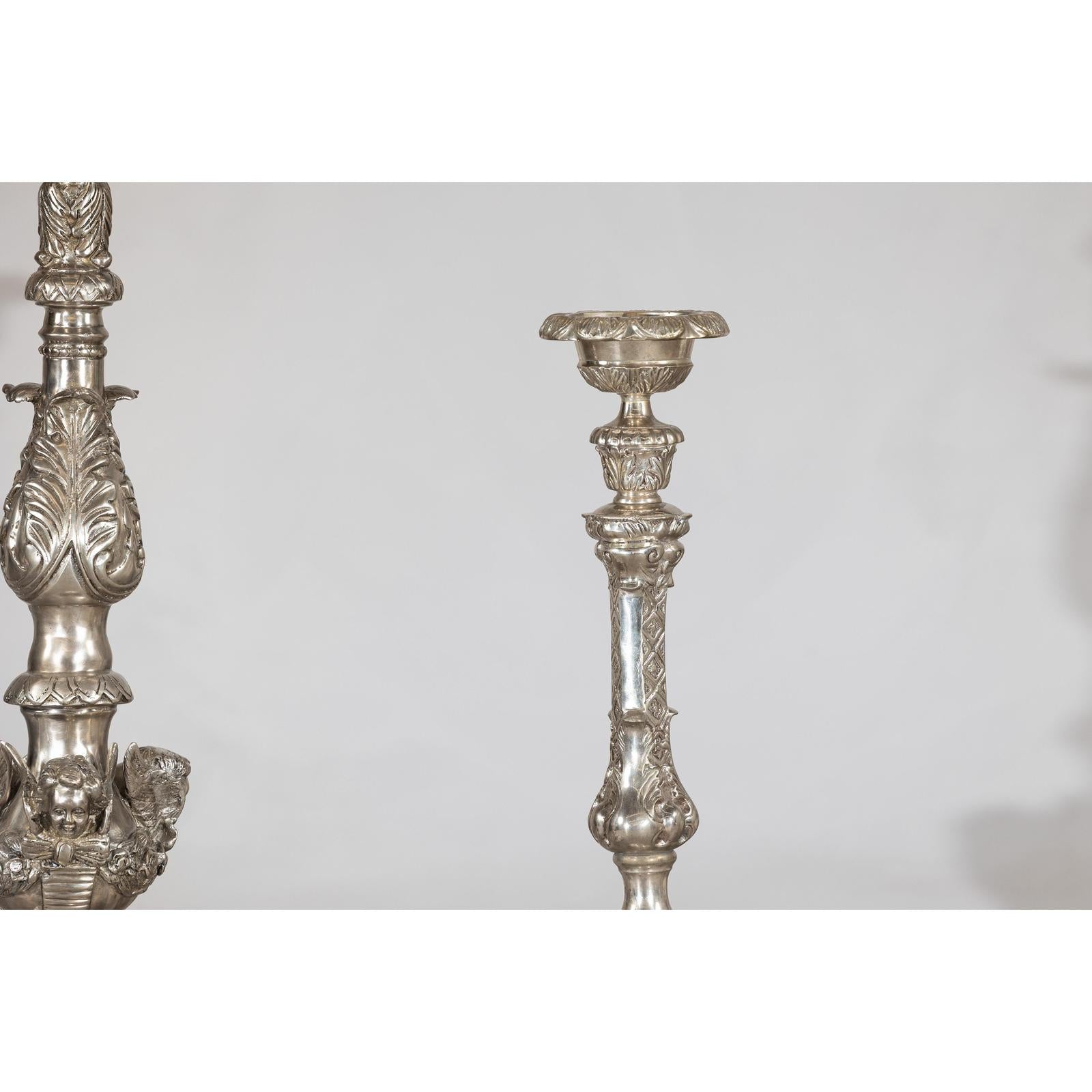 Pair of Baroque Revival Silver-Plated Bronze Candlesticks-8. Asian &amp; Chinese Furniture, Art, Antiques, Vintage Home Décor for sale at FEA Home