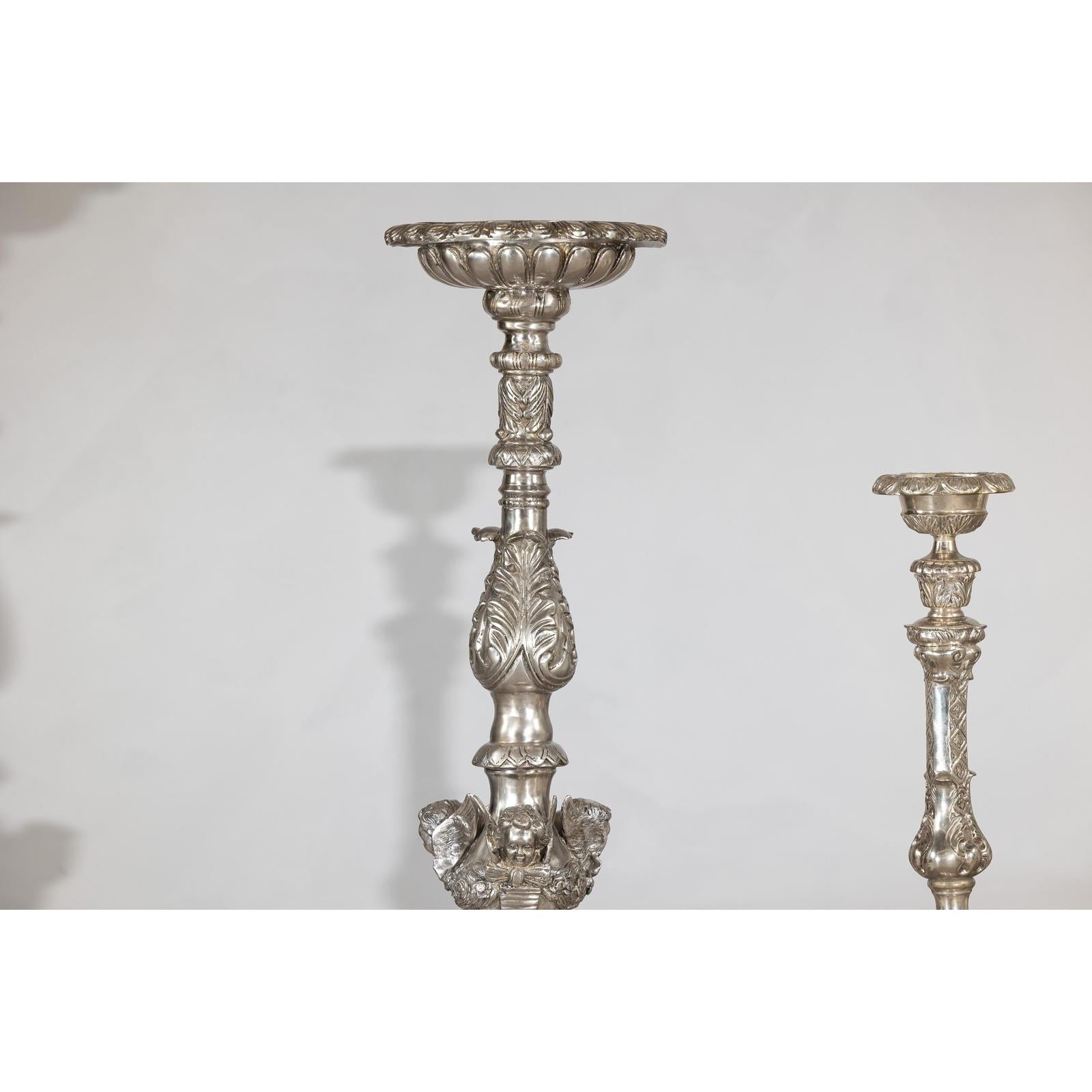 Pair of Baroque Revival Silver-Plated Bronze Candlesticks-9. Asian &amp; Chinese Furniture, Art, Antiques, Vintage Home Décor for sale at FEA Home