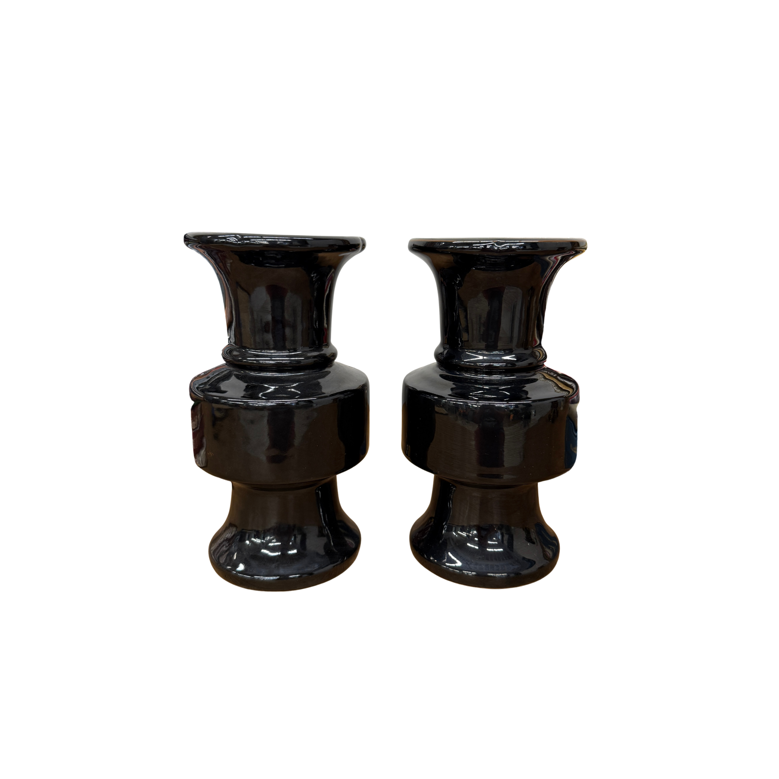 Pair of Black Ceramic Vases with Bold Tiered Silhouette, SKU , image 1
