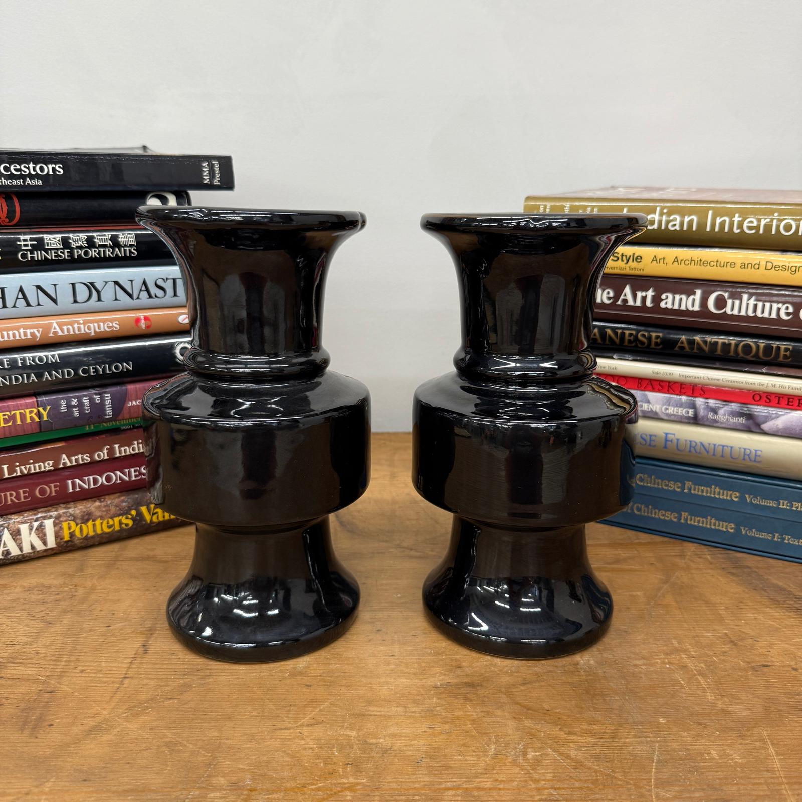 Pair of Black Ceramic Vases with Bold Tiered Silhouette, SKU , image 2