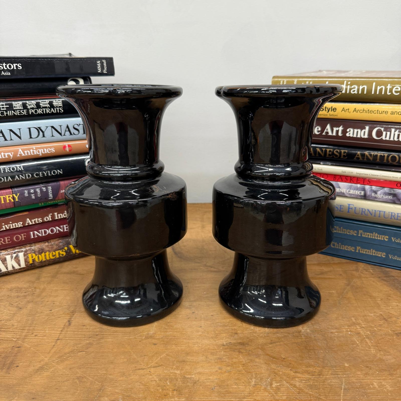 Pair of Black Ceramic Vases with Bold Tiered Silhouette, SKU , image 3