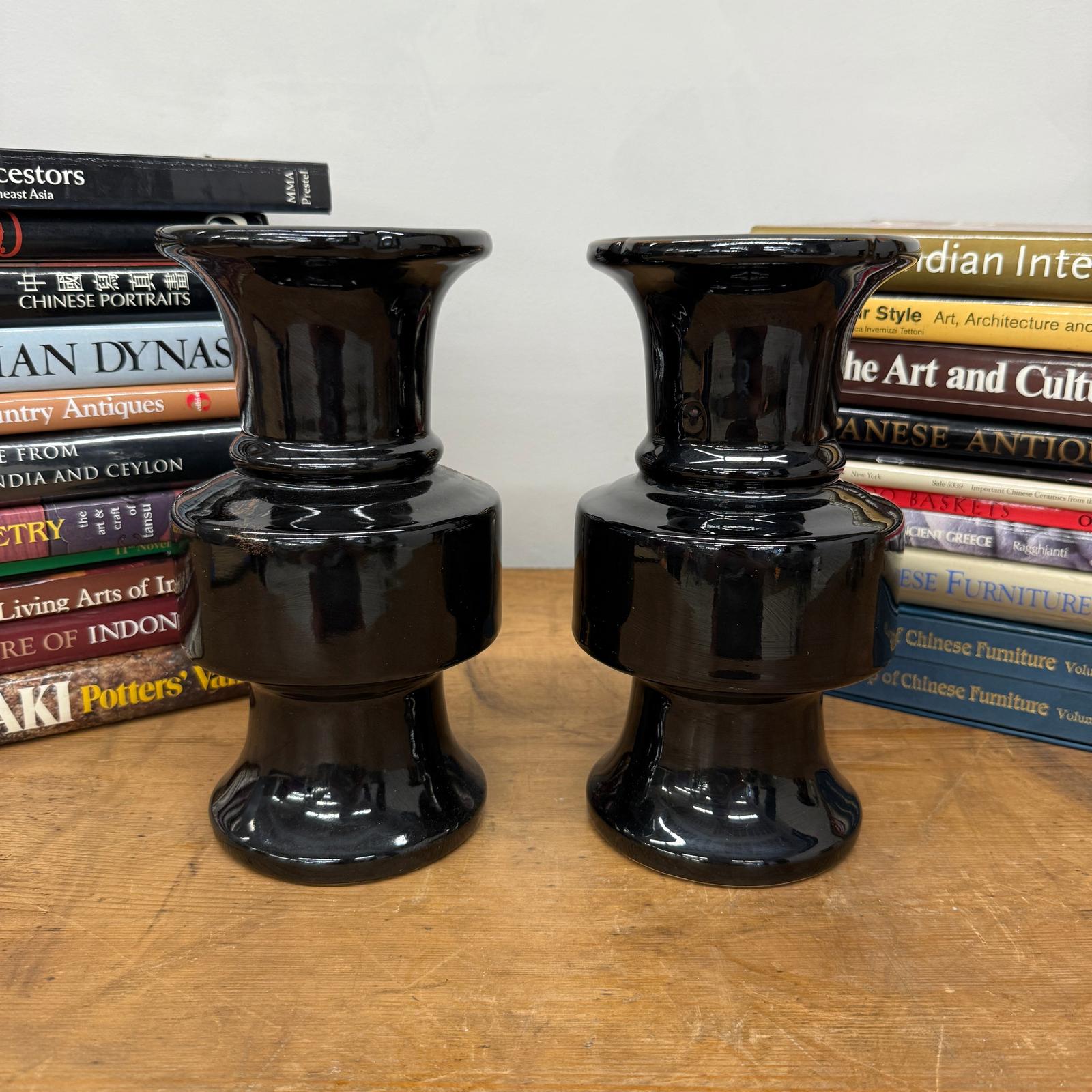 Pair of Black Ceramic Vases with Bold Tiered Silhouette, SKU , image 4